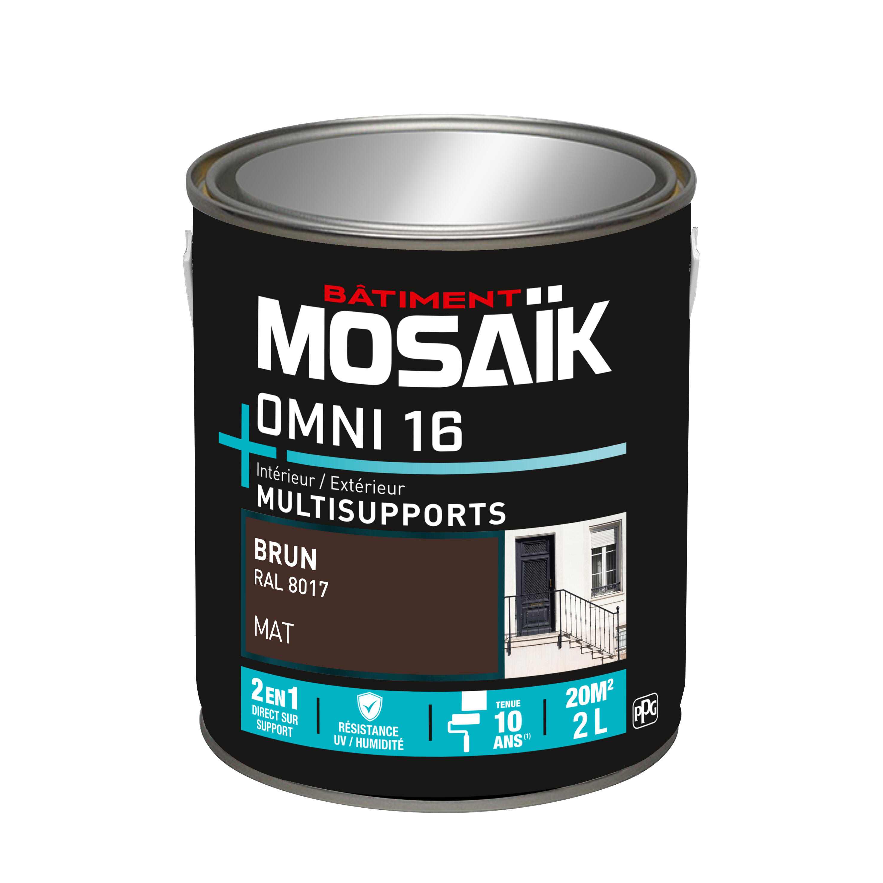 Peinture 2en1 int./ext. multisupport acrylique mat brun RAL8017 2 L OMNI16 - MOSAIK - 3
