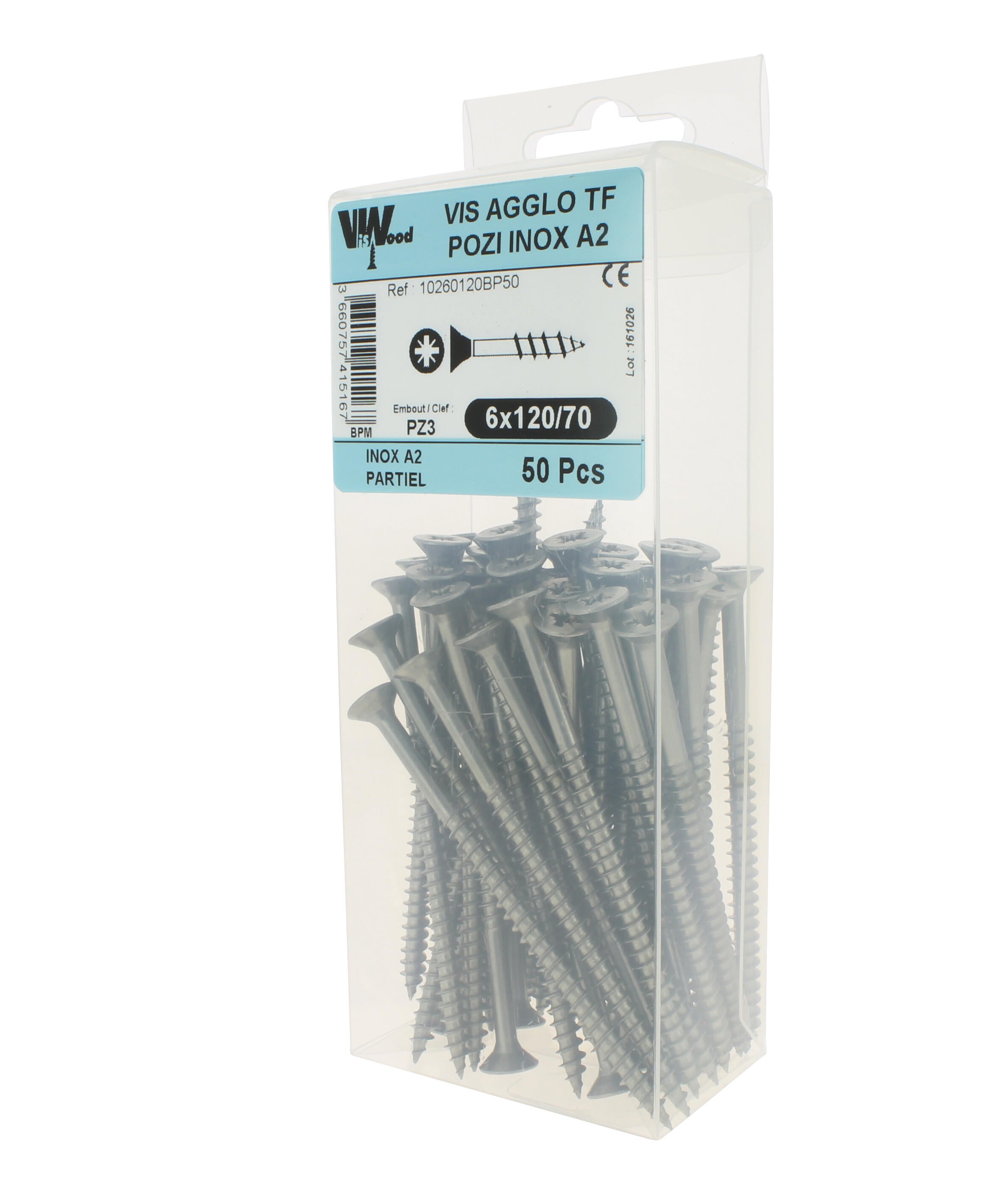 Vis bois inox A2 Diam. 6 x 120 mm Boîte de 50 - VISWOOD - 2