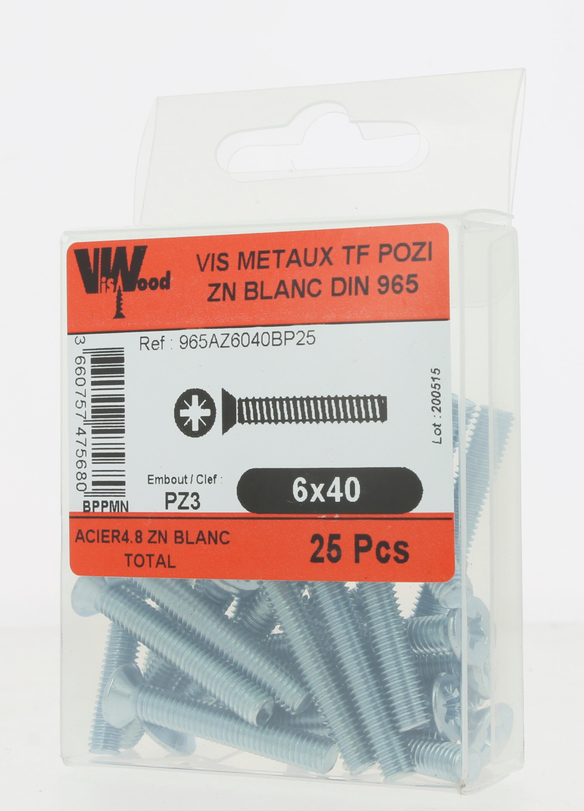 Vis métal Diam.6 mm tête fraisée Boîte de 25 - VISWOOD - 3