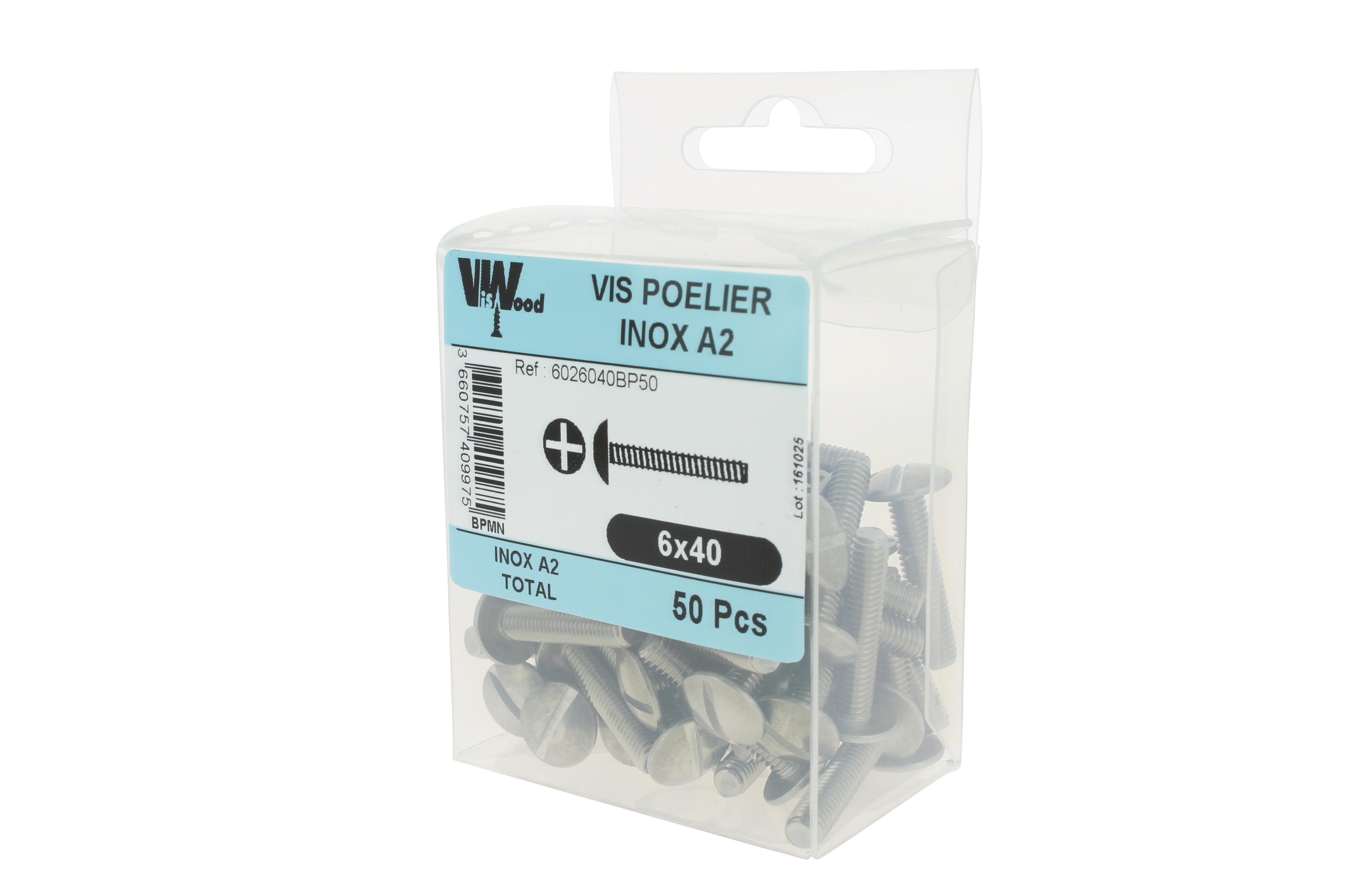 Vis poêlier inox A2 Diam. 6 x 40 mm Boîte de50 pièces - VISWOOD - 2