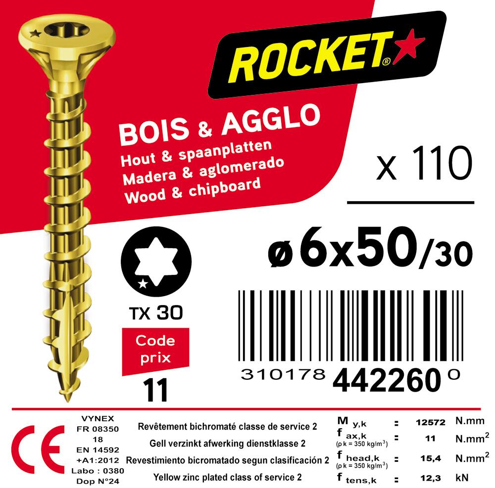 Vis bois Diam. 6 x 50 mm Boîte de 110 - ROCKET  - 2