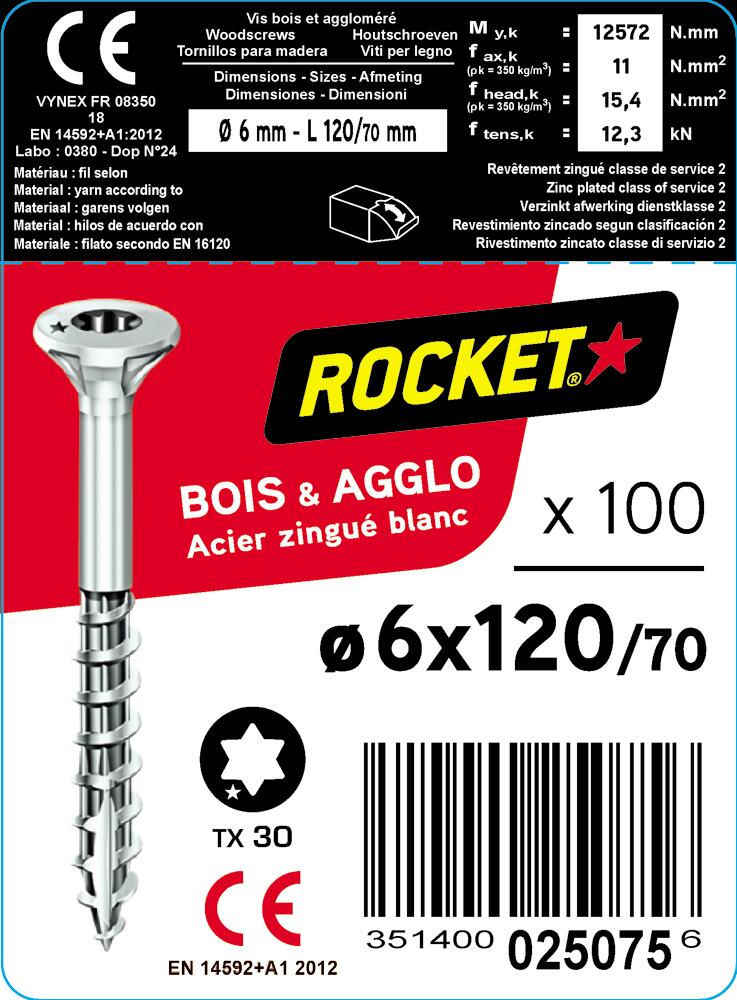 Vis bois acier zingué Diam. 6 x 120 mm Boîte de 100 - ROCKET - 2