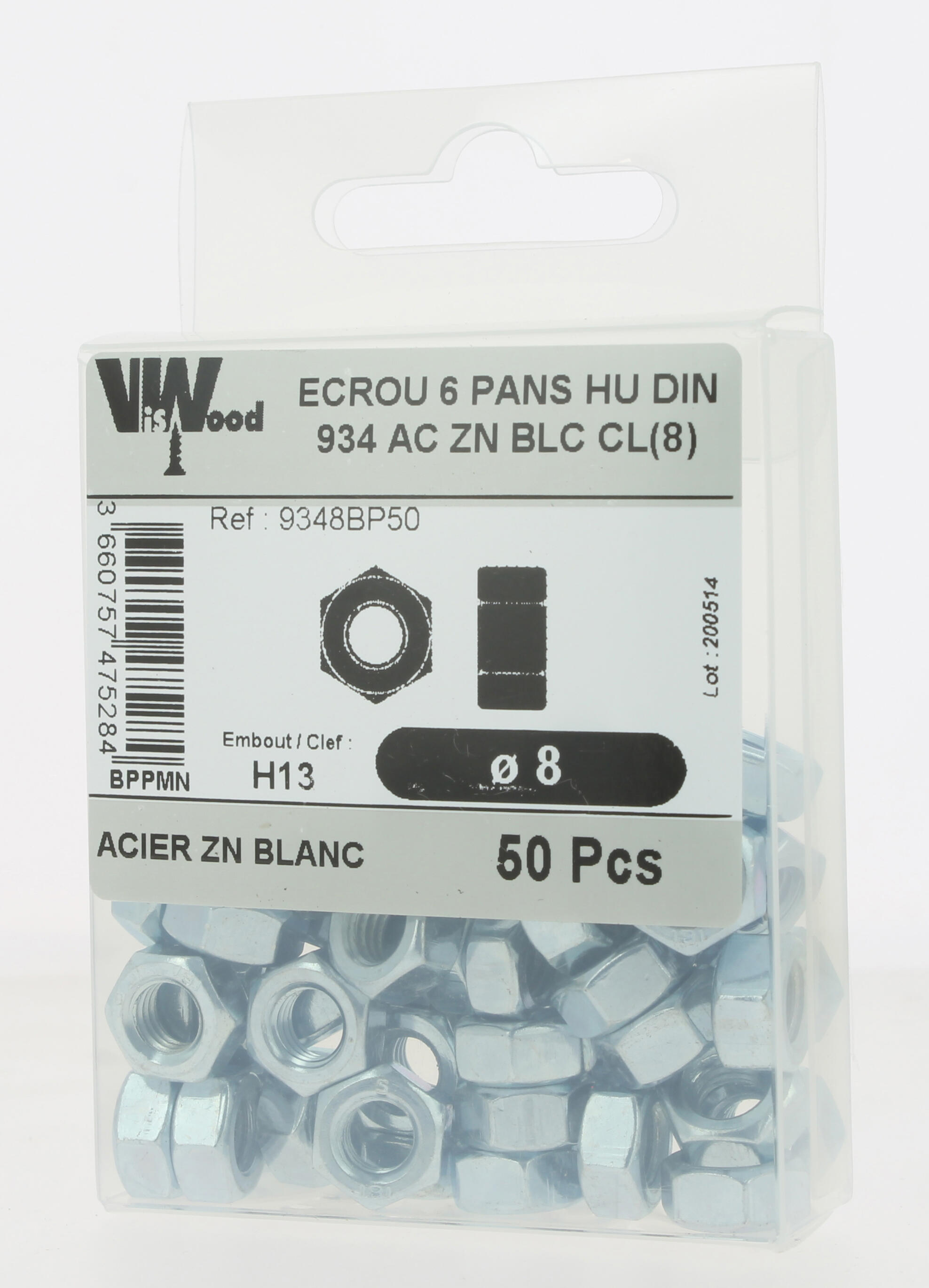 Écrous hexagonaux DIN934 zingué M8 50 pièces - VISWOOD - 3