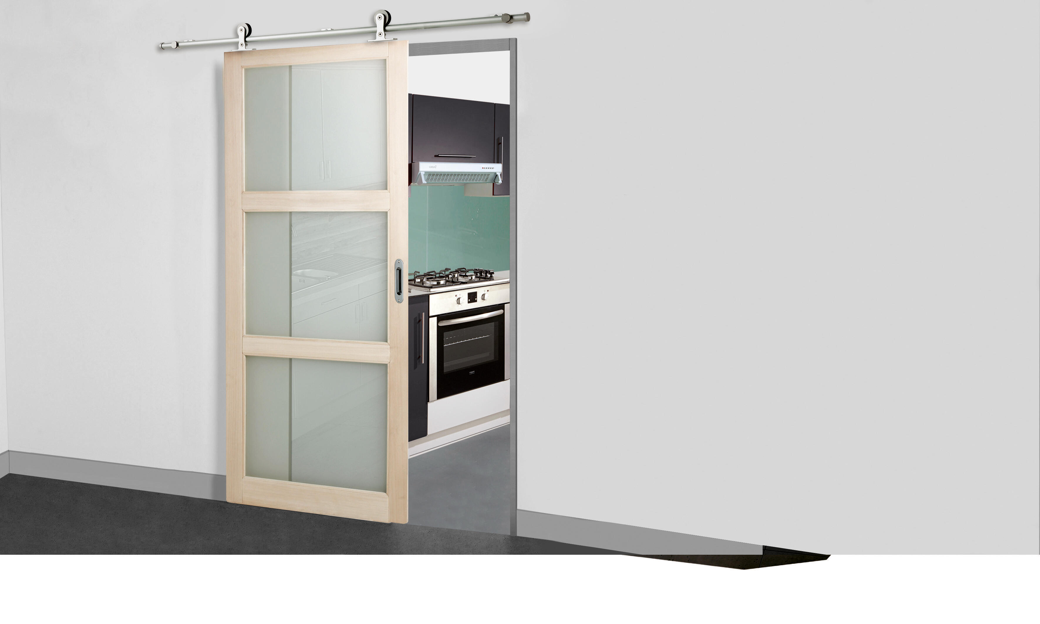 Rail pour porte coulissante Larg.83 cm en applique aluminium blanc - 3