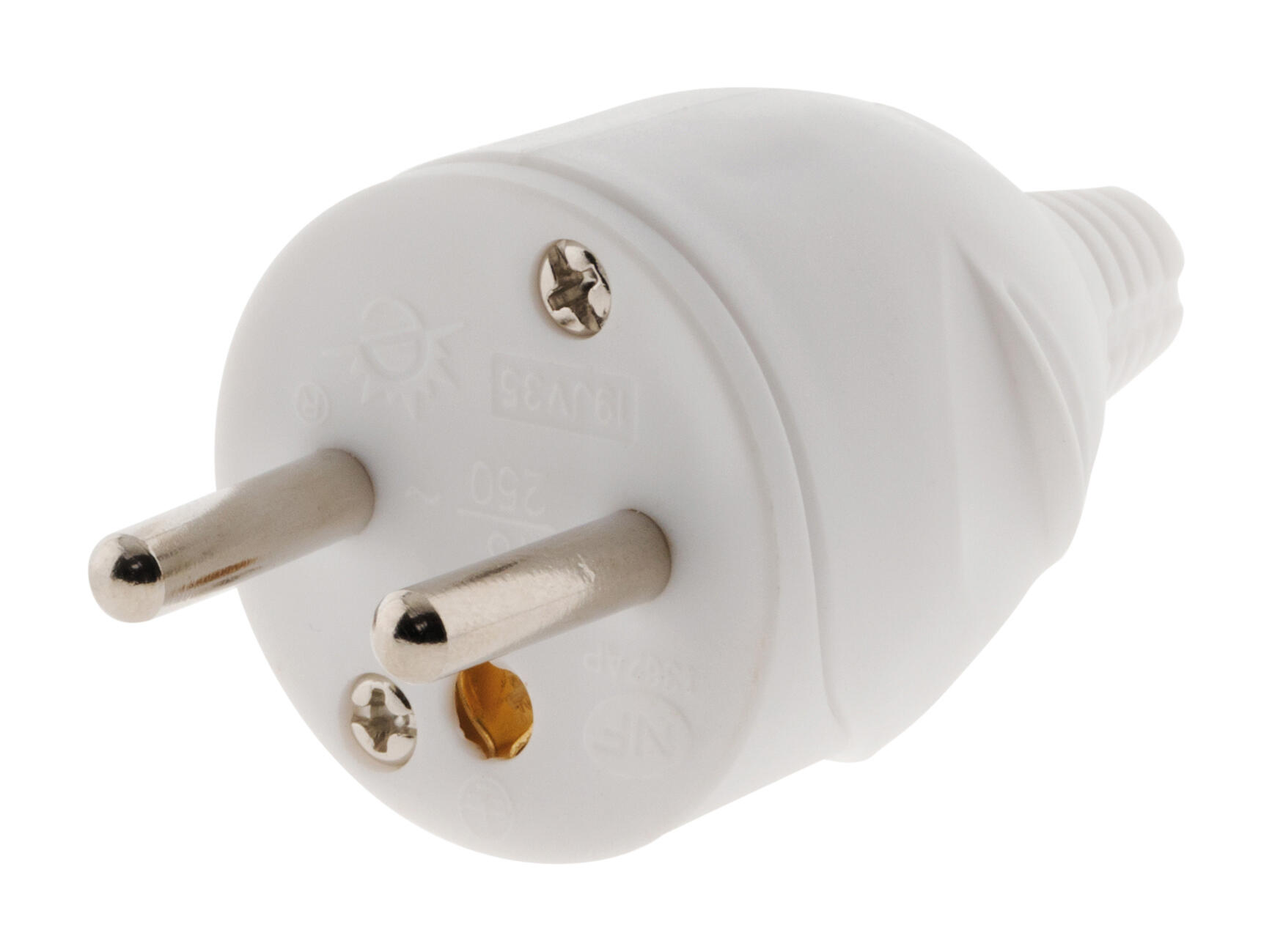 Fiche mâle 2P+T 10/16A sortie dte blanc  - 2