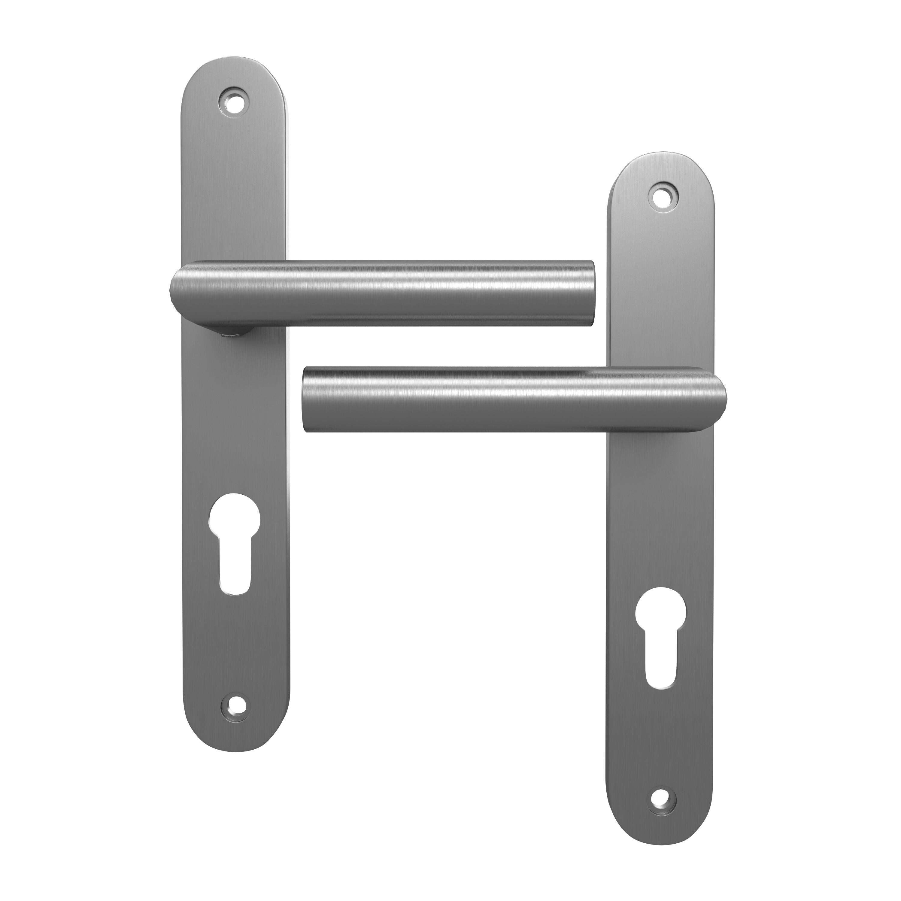 Poignée de porte sur plaque aspect nickel entraxe 195 mm Clé en I THEA x2 - 2