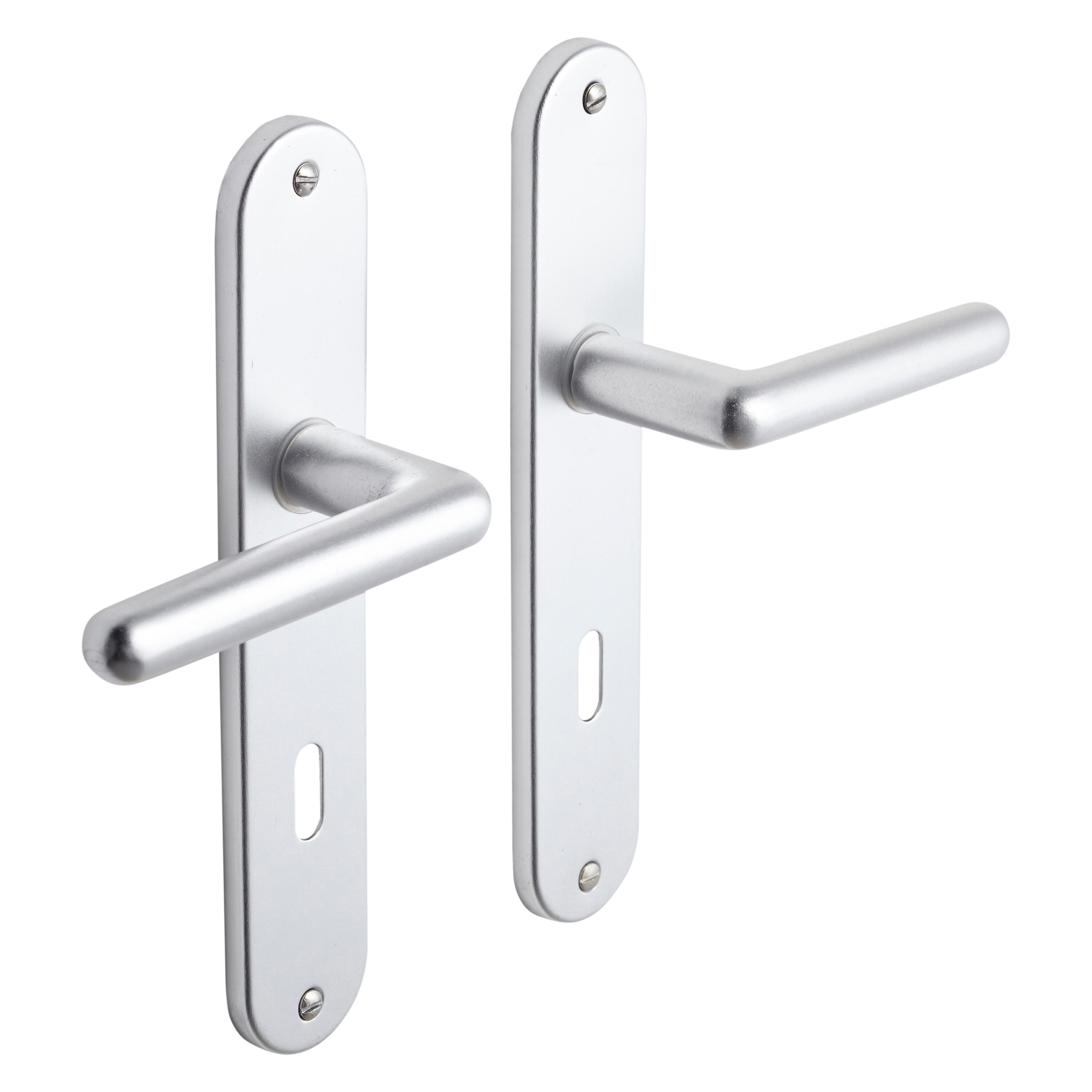 Poignée de porte sur plaque aspect nickel entraxe 195 mm Clé en L HELMA x2 - 4