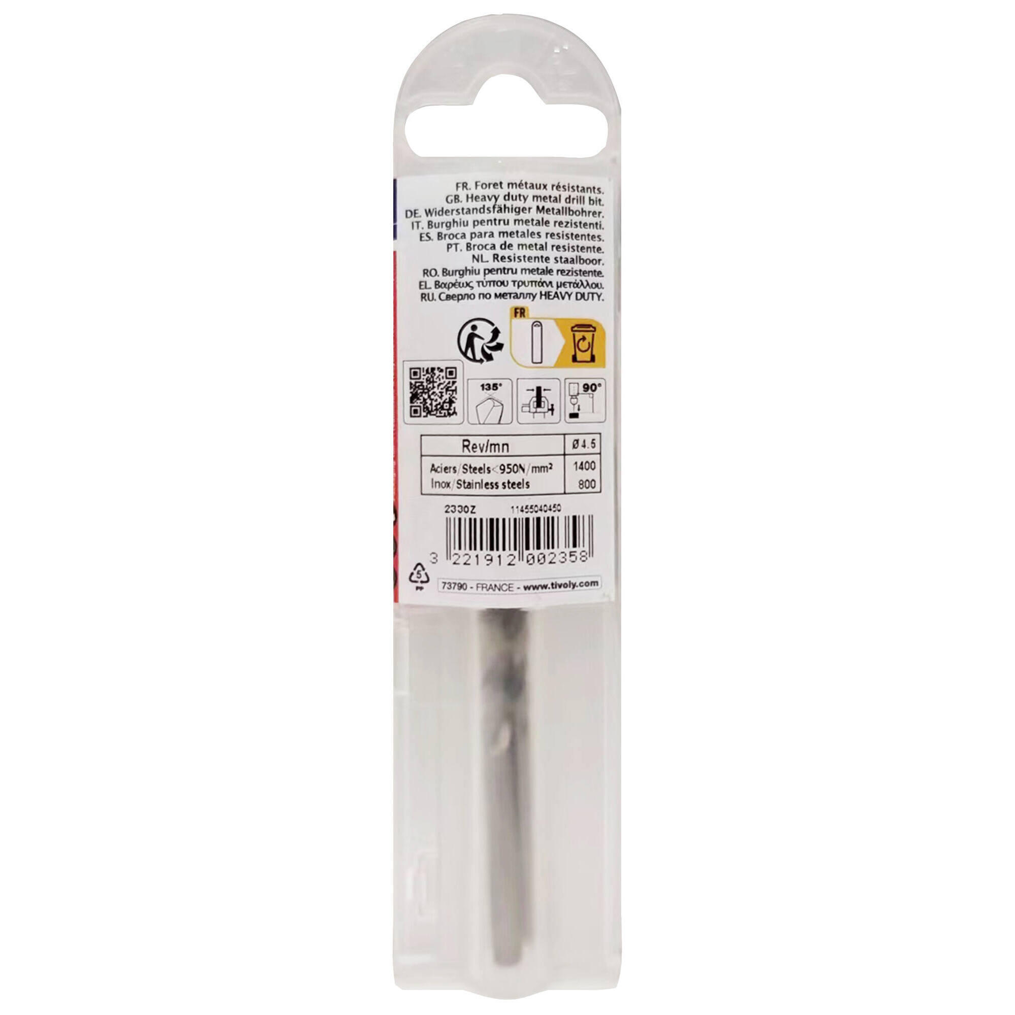 2 forets métaux HSS Cobalt 5% Diam.4,5 mm L.80 mm - TIVOLY - 4