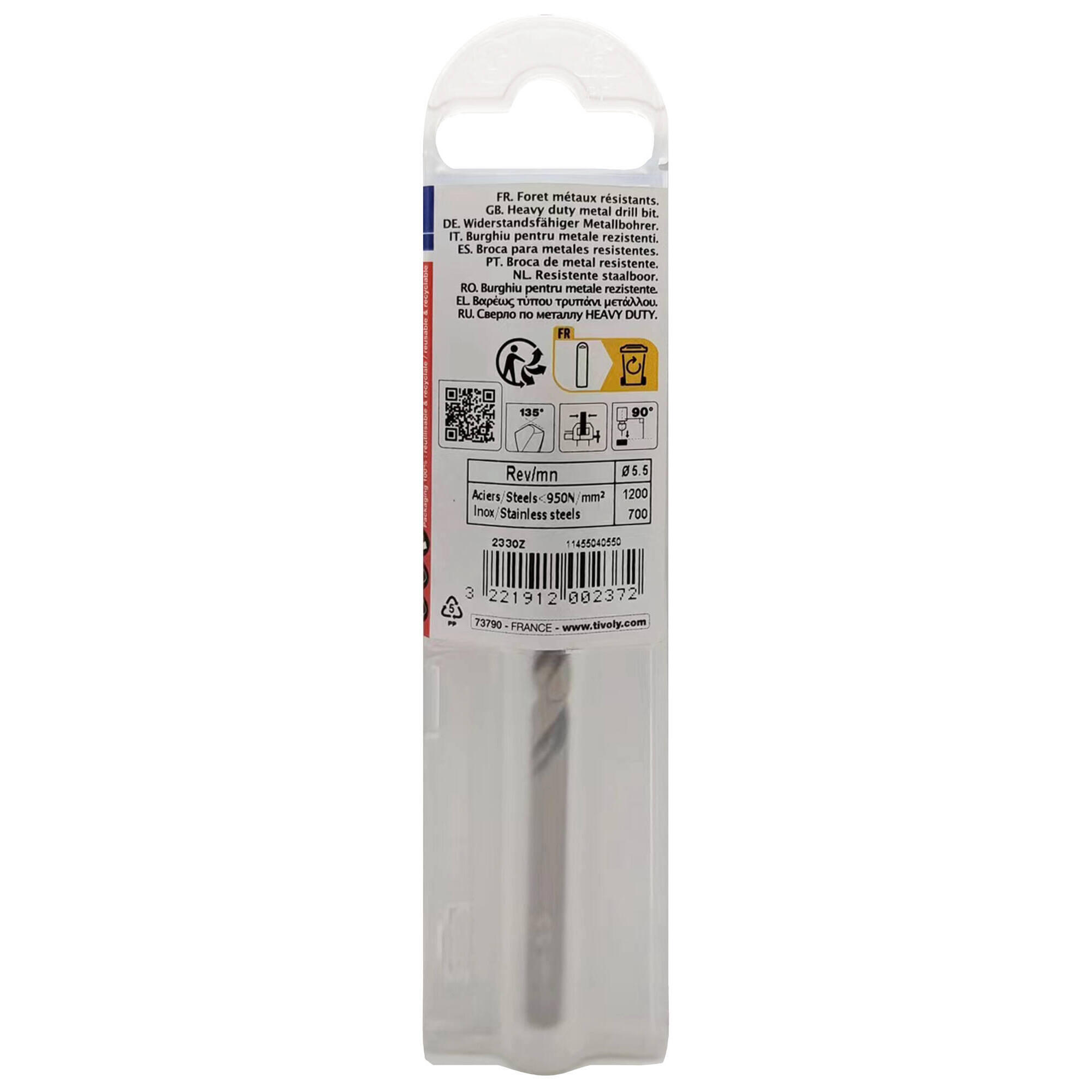 Foret métal HSS Cobalt 5% Diam.5,5 mm L.93 mm - TIVOLY - 5