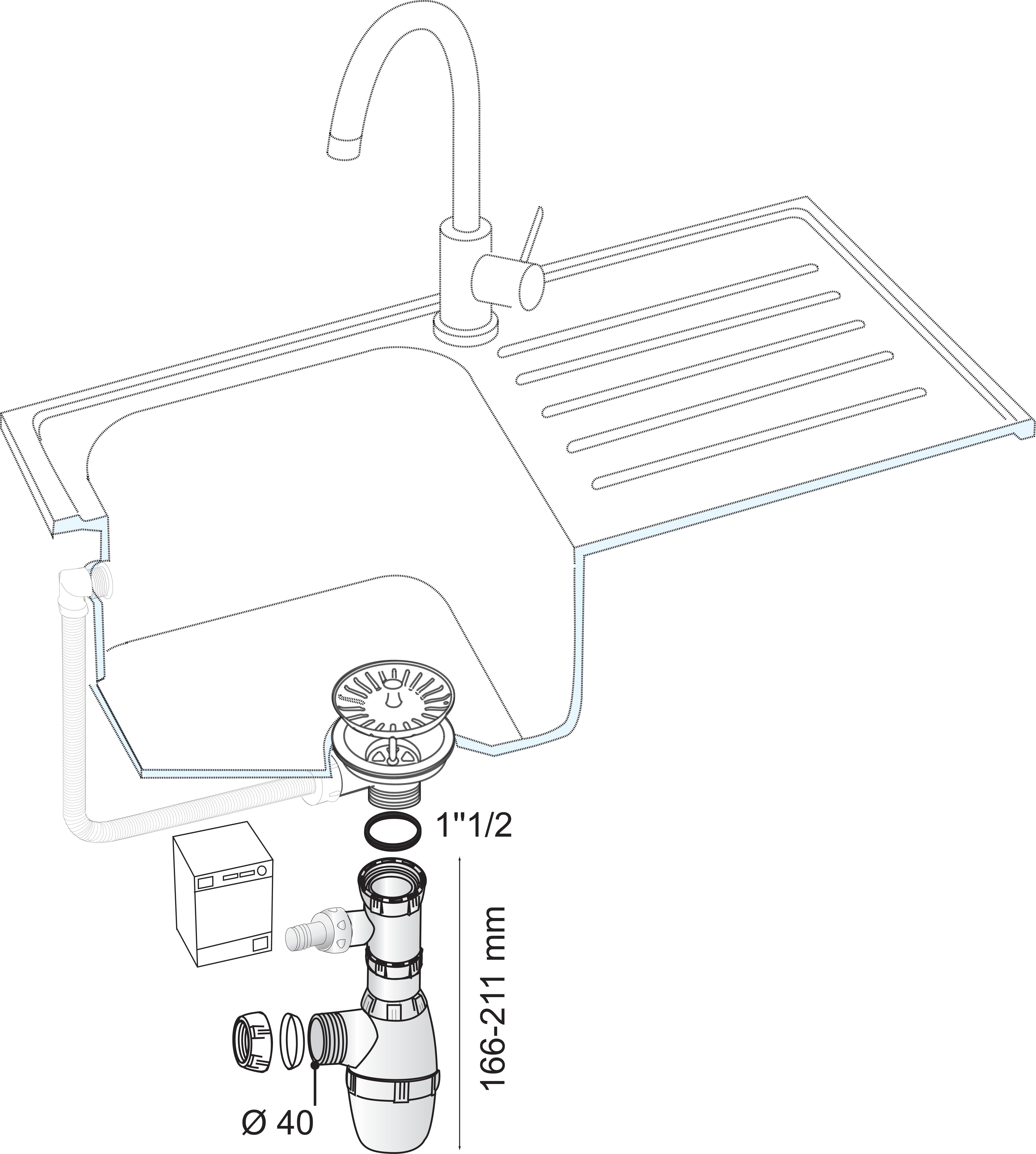 Siphon pour évier 1 cuve Diam.40 mm réglable en hauteur blanc NF - WIRQUIN - 2