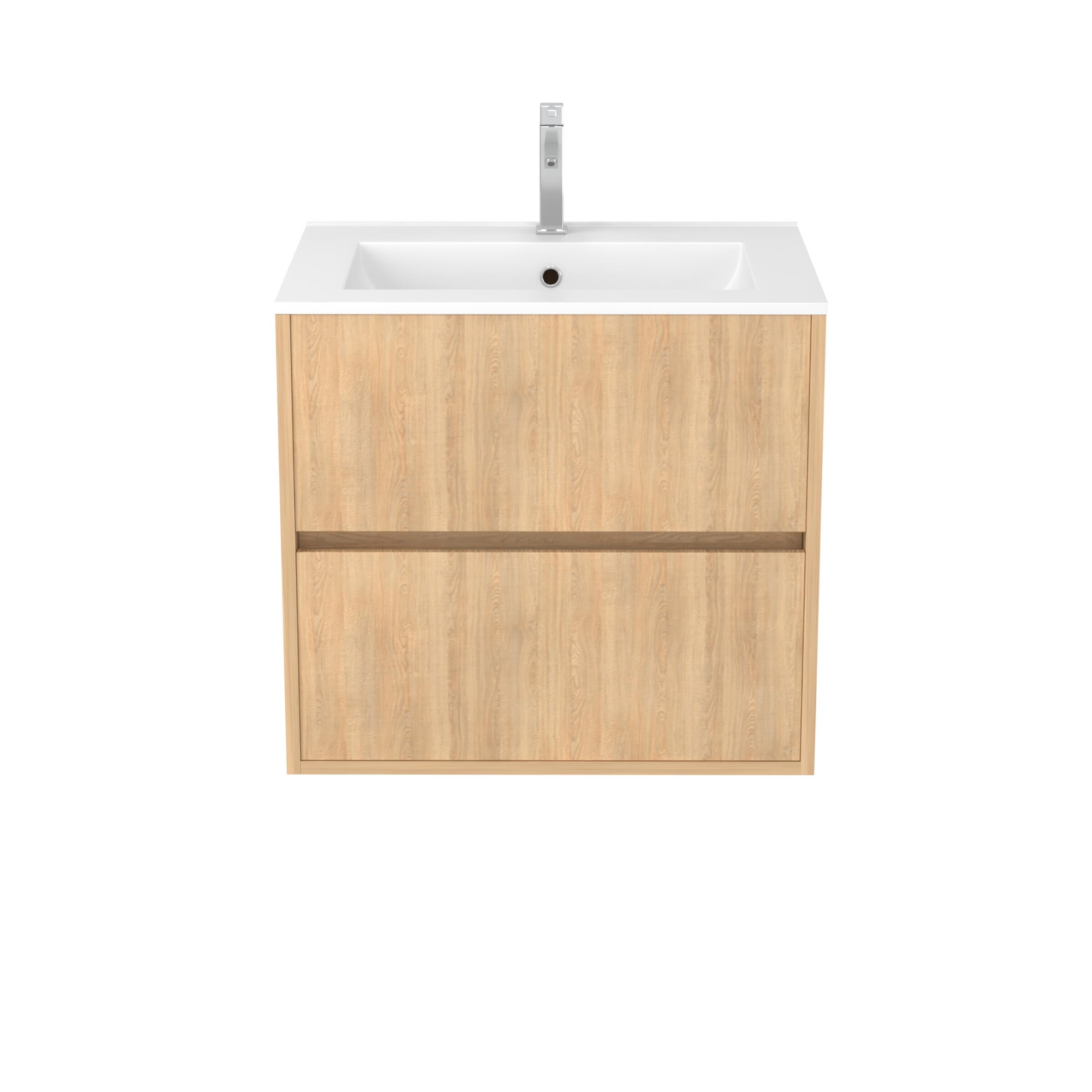 Meuble sous vasque suspendu 2 tiroirs décor chêne clair l.60 x P.45,50 x H.54 cm - ATOS - 4