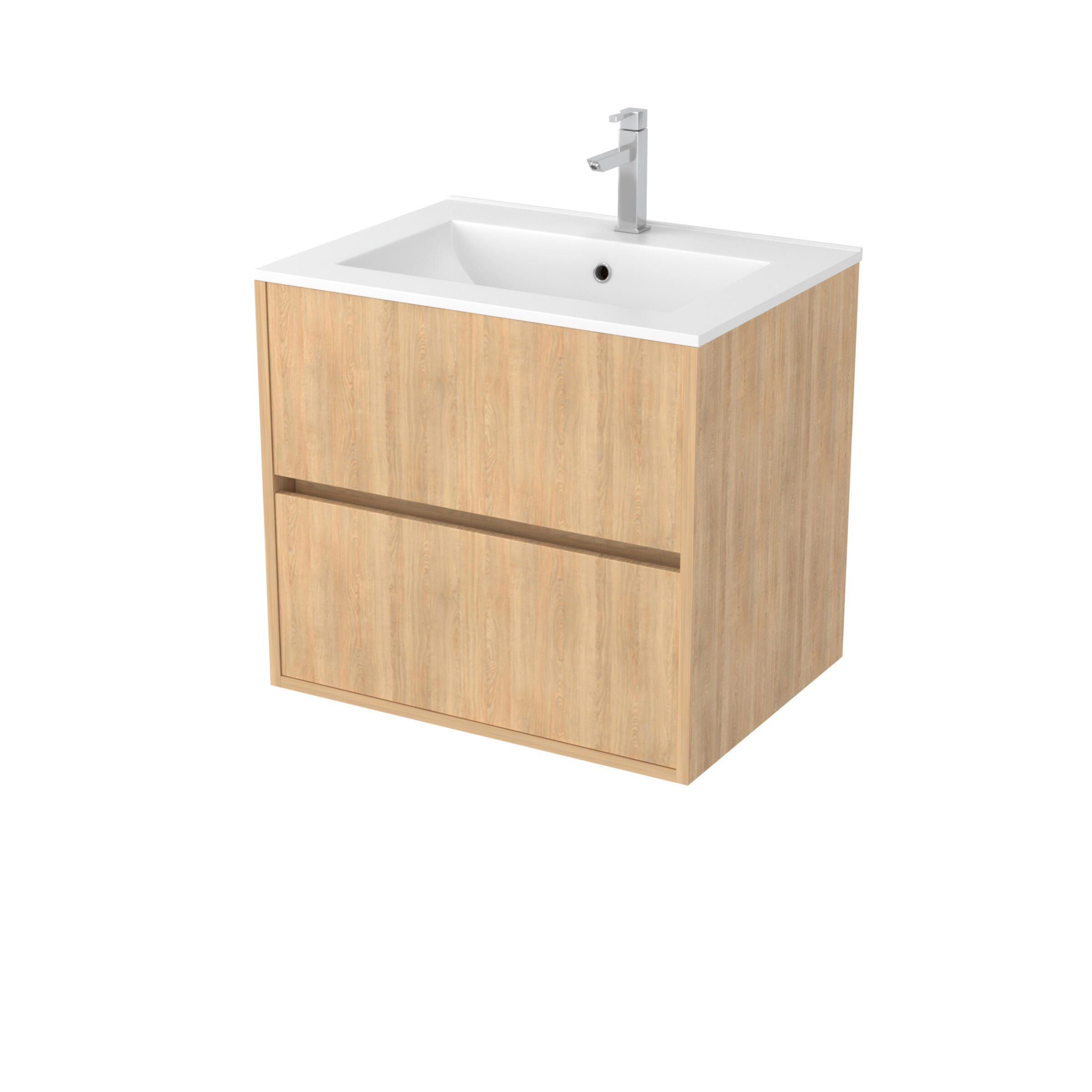Meuble sous vasque suspendu 2 tiroirs décor chêne clair l.60 x P.45,50 x H.54 cm - ATOS - 2
