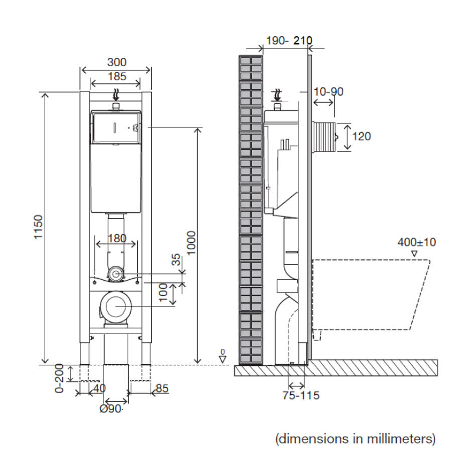 Pack wc suspendu avec bride bâti mur porteur - IDEAL STANDARD Astor 2 - 3