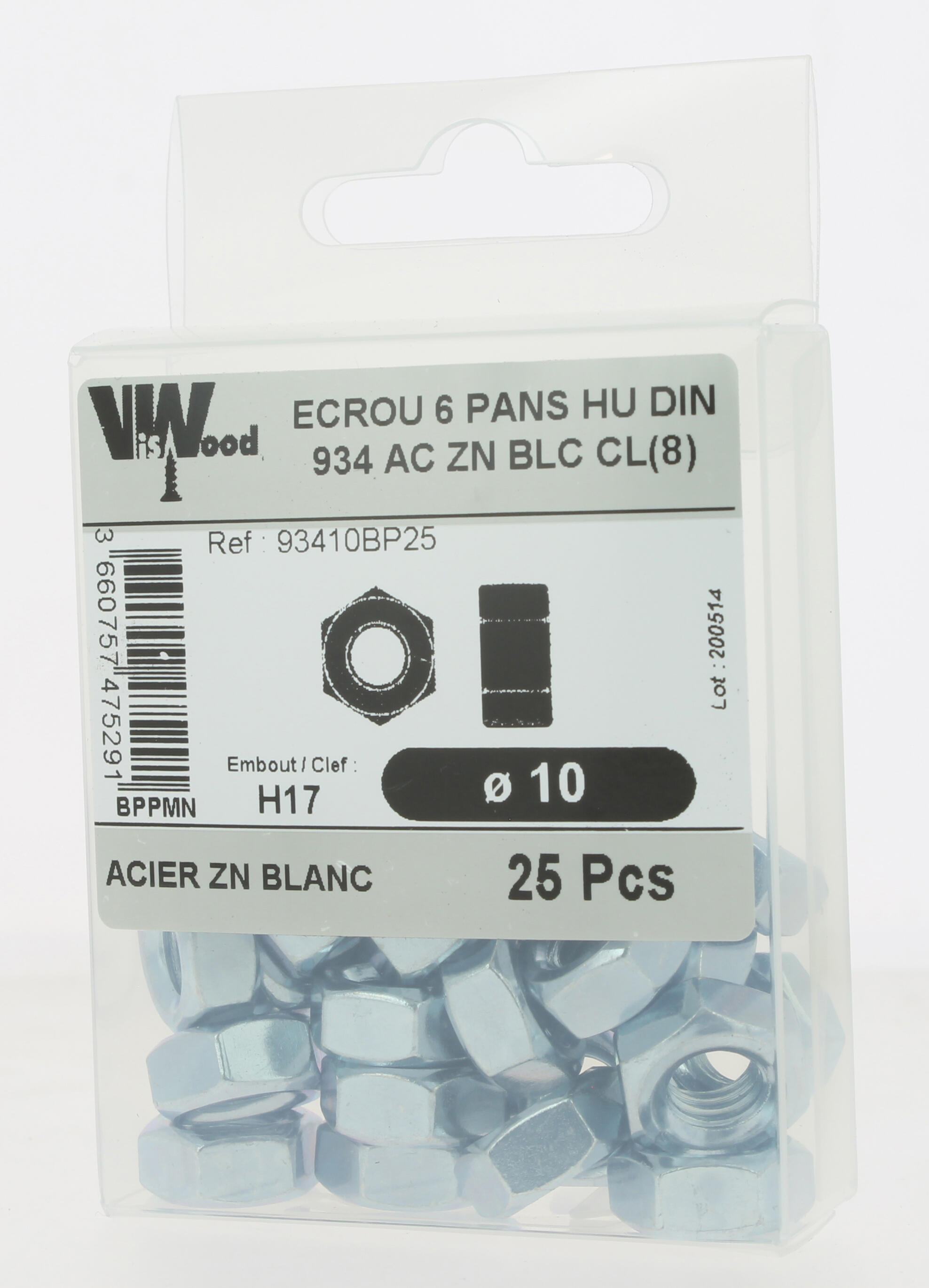 Écrous hexagonaux DIN934 zingué M10 25 pièces - VISWOOD - 3