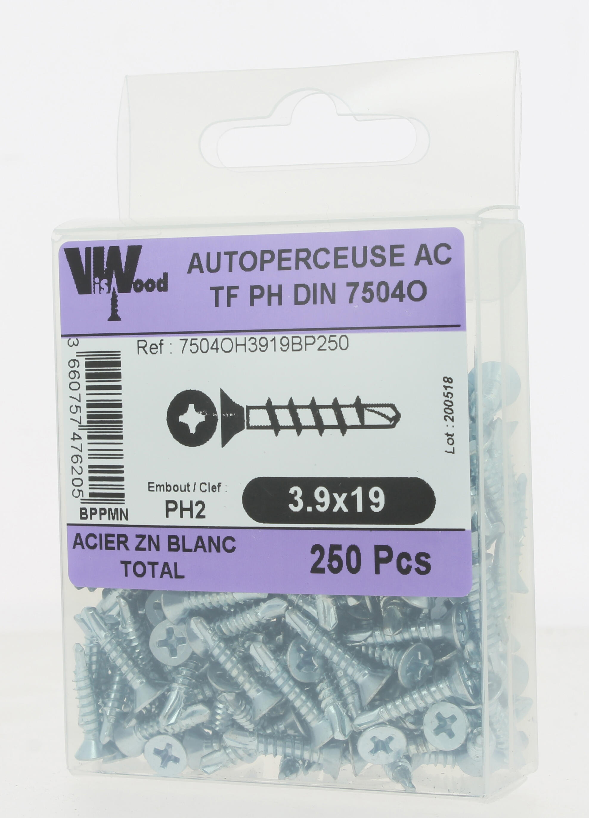 Vis autoforeuse Diam. 3,9 x 19 mm Boîte de 250 - VISWOOD - 3
