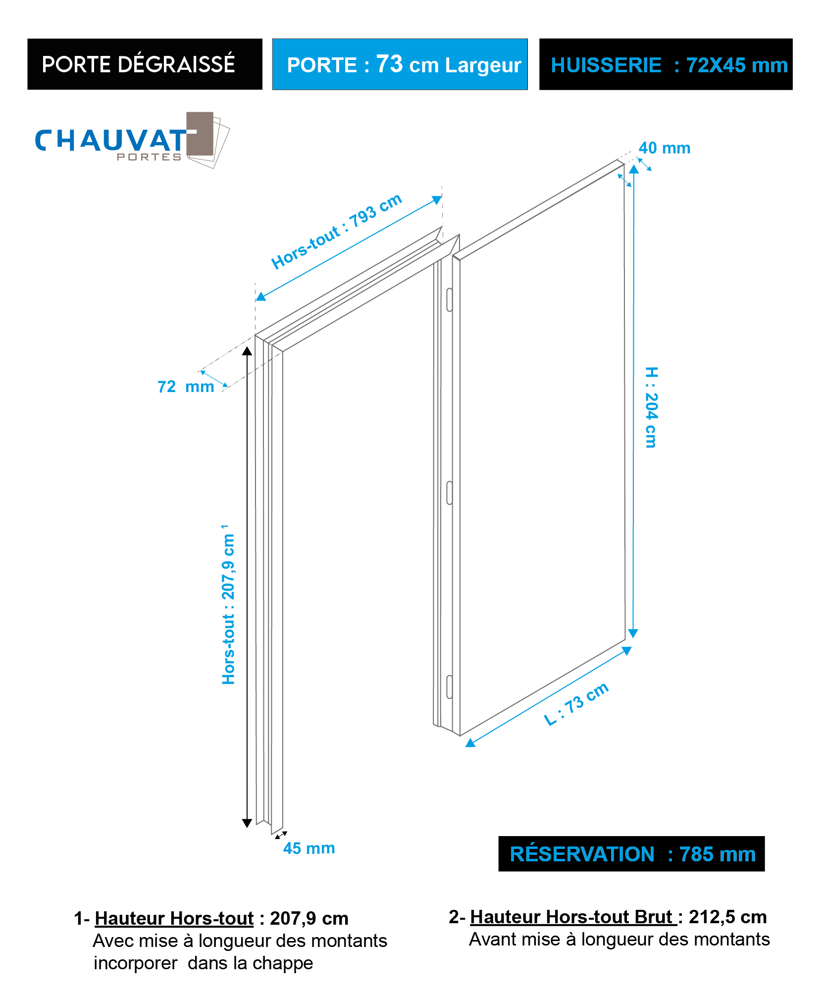 Bloc-porte, sapin Swing blanc, gravé H.204 x l.73 cm, poussant droit - 6