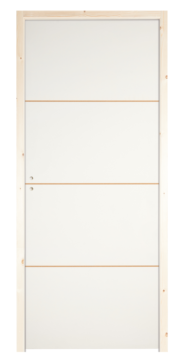 Bloc-porte, sapin Milan blanc, rainuré H.204 x l.73 cm, poussant droit