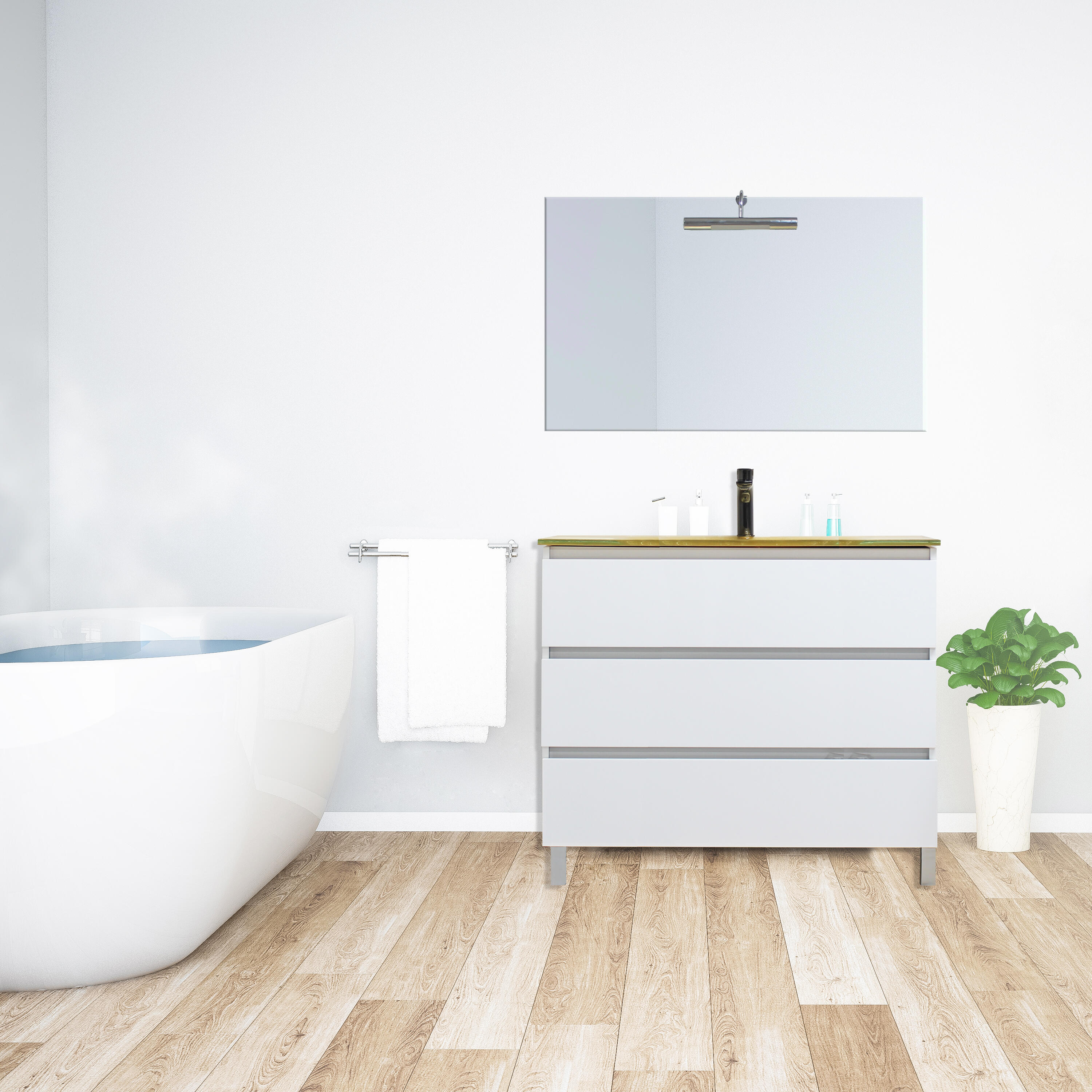 Mueble da baño con lavabo y espejo laris blanco/oro 120 cm