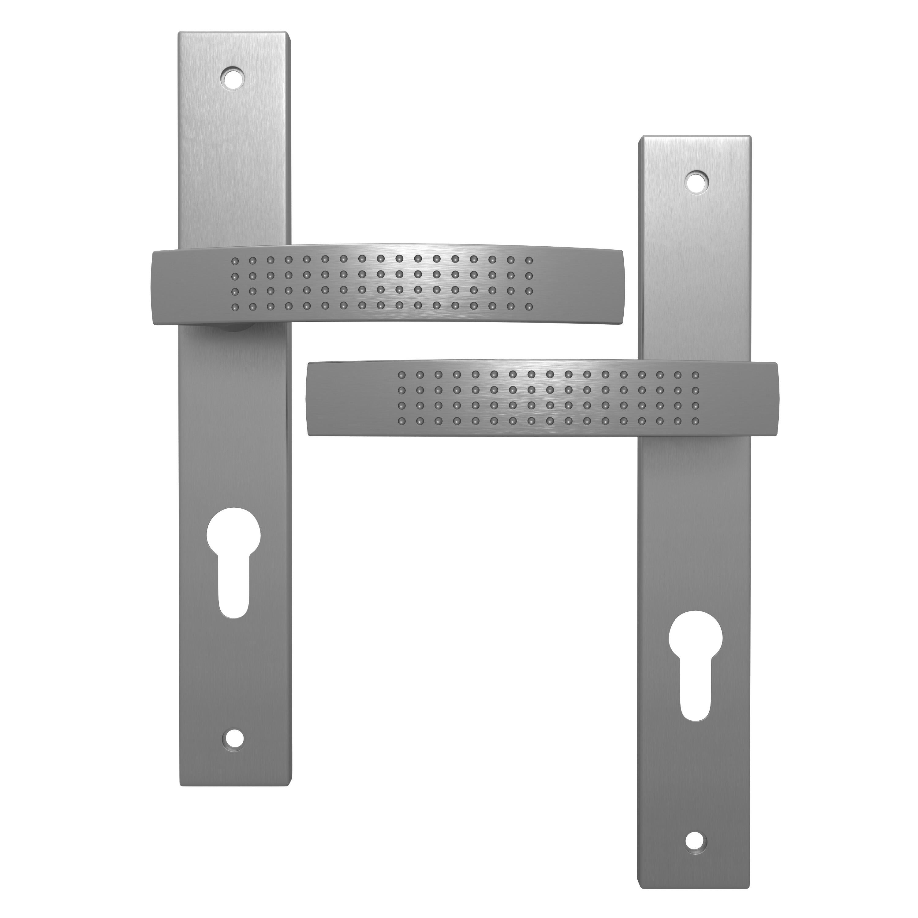 Poignée de porte sur plaque aspect nickel entraxe 195 mm Clé en I ILDA x2 - 3