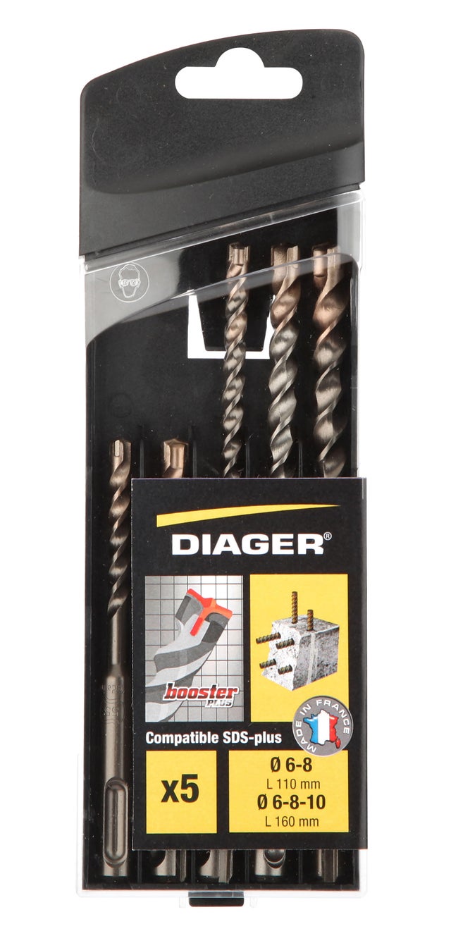 Coffret de 5 forets béton SDS+ Diam 6 à 10 mm - DIAGER - 104B