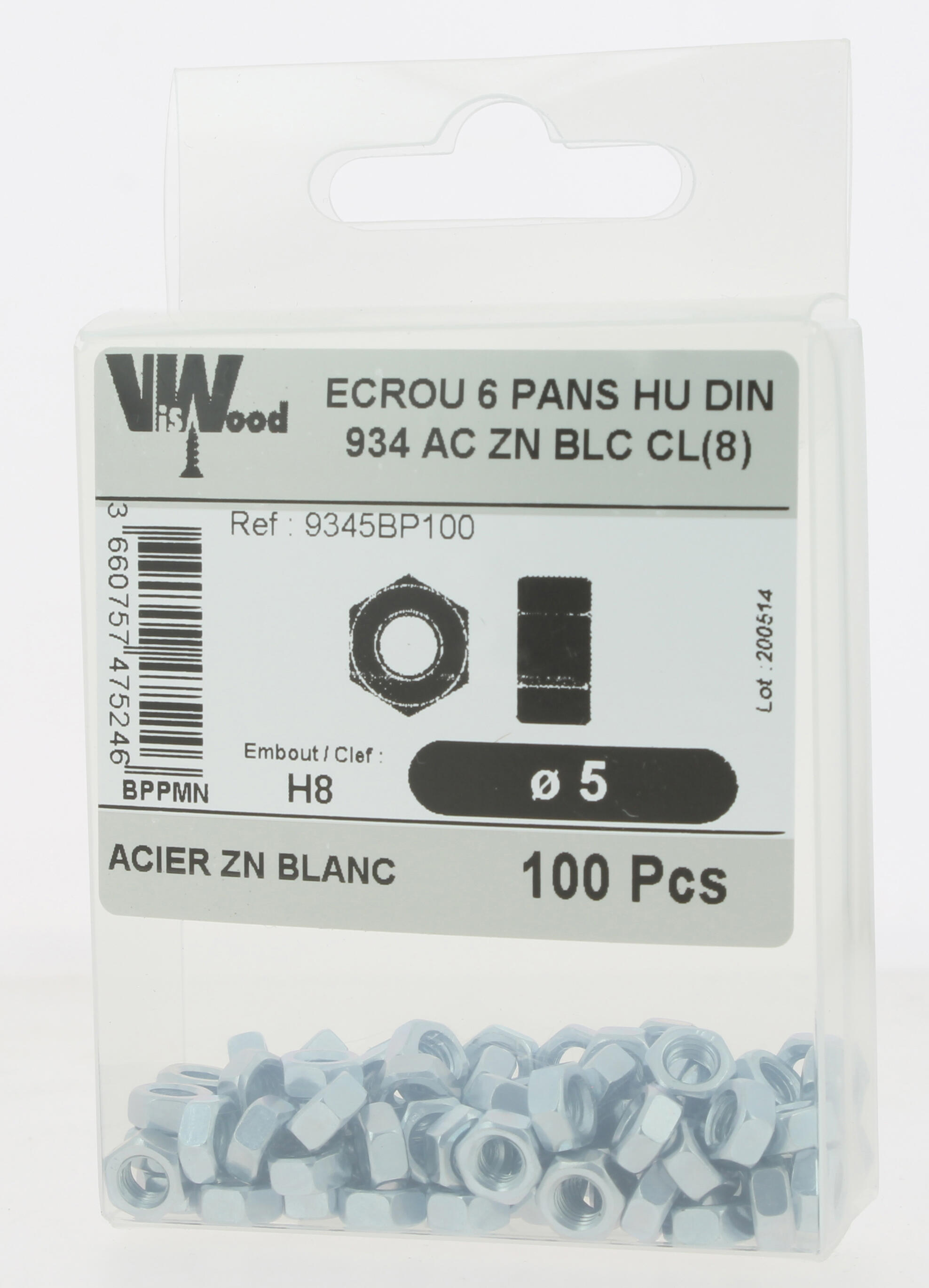 Écrous hexagonaux DIN934 zingué M5 100 pièces - VISWOOD - 3