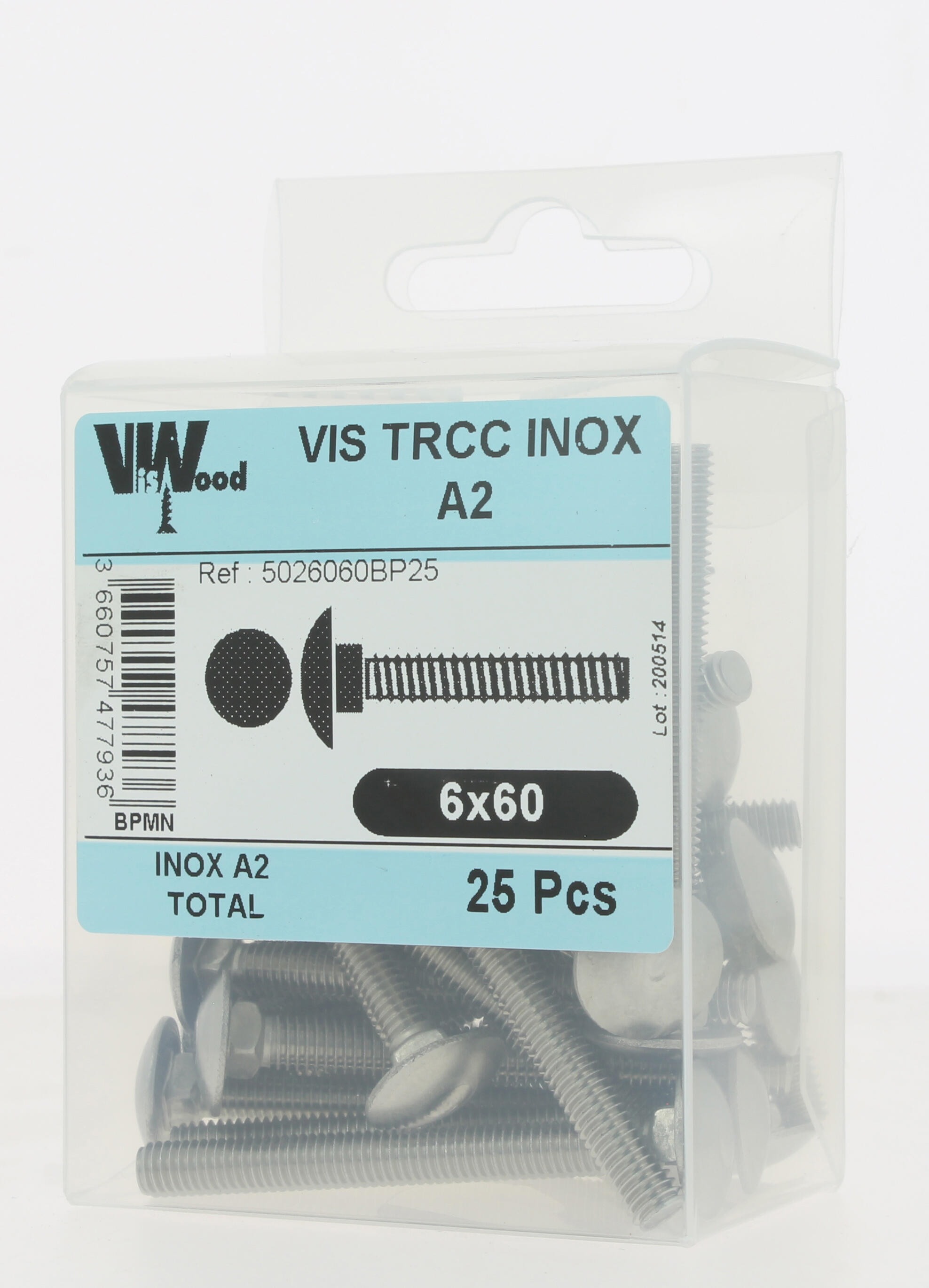 Vis bois inox A2 Diam.6 x 60 mm Boîte de 25 - VISWOOD - 2