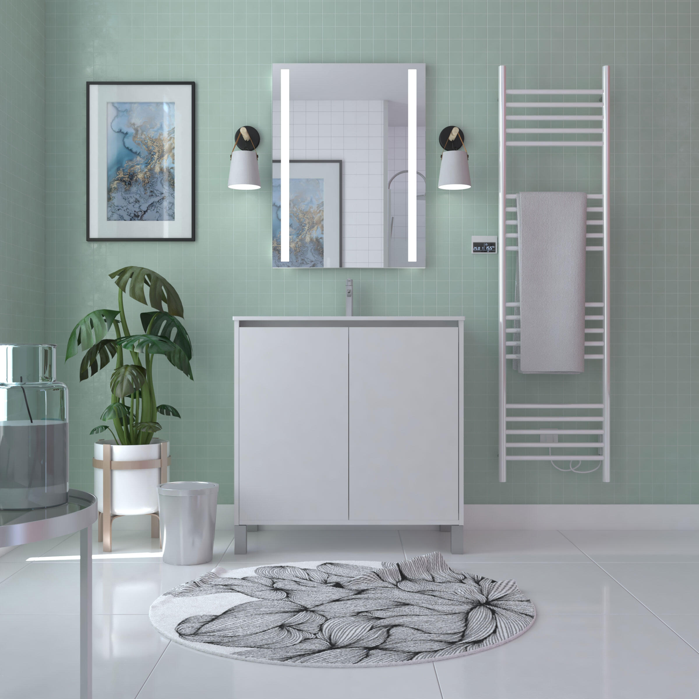 Meuble sous vasque sur pieds 2 portes blanc laqué l.80 x P.45,50 x H.81 cm - ATOS - 3