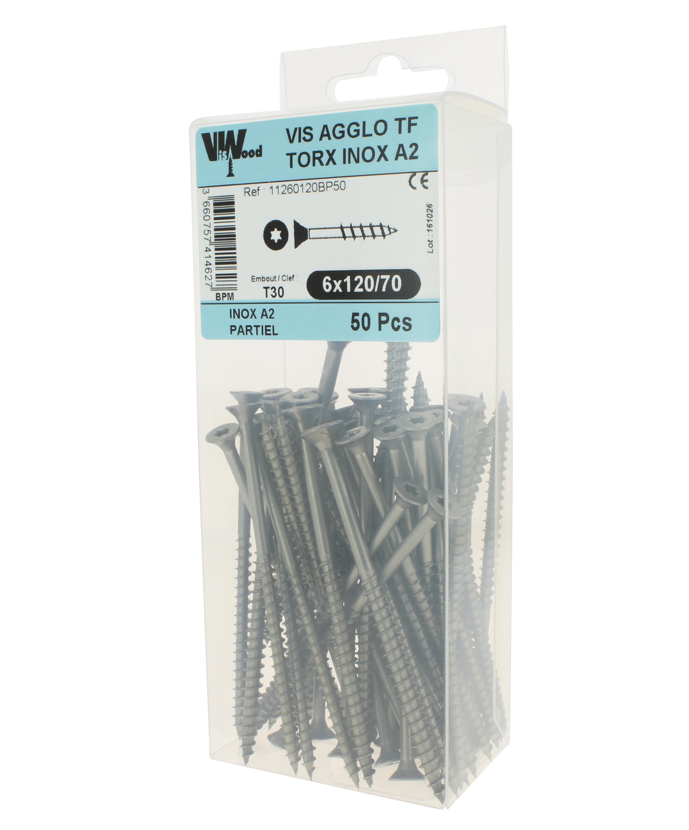 Vis bois inox A2 Diam. 6 x 120 mm Boîte de 50 - VISWOOD - 2