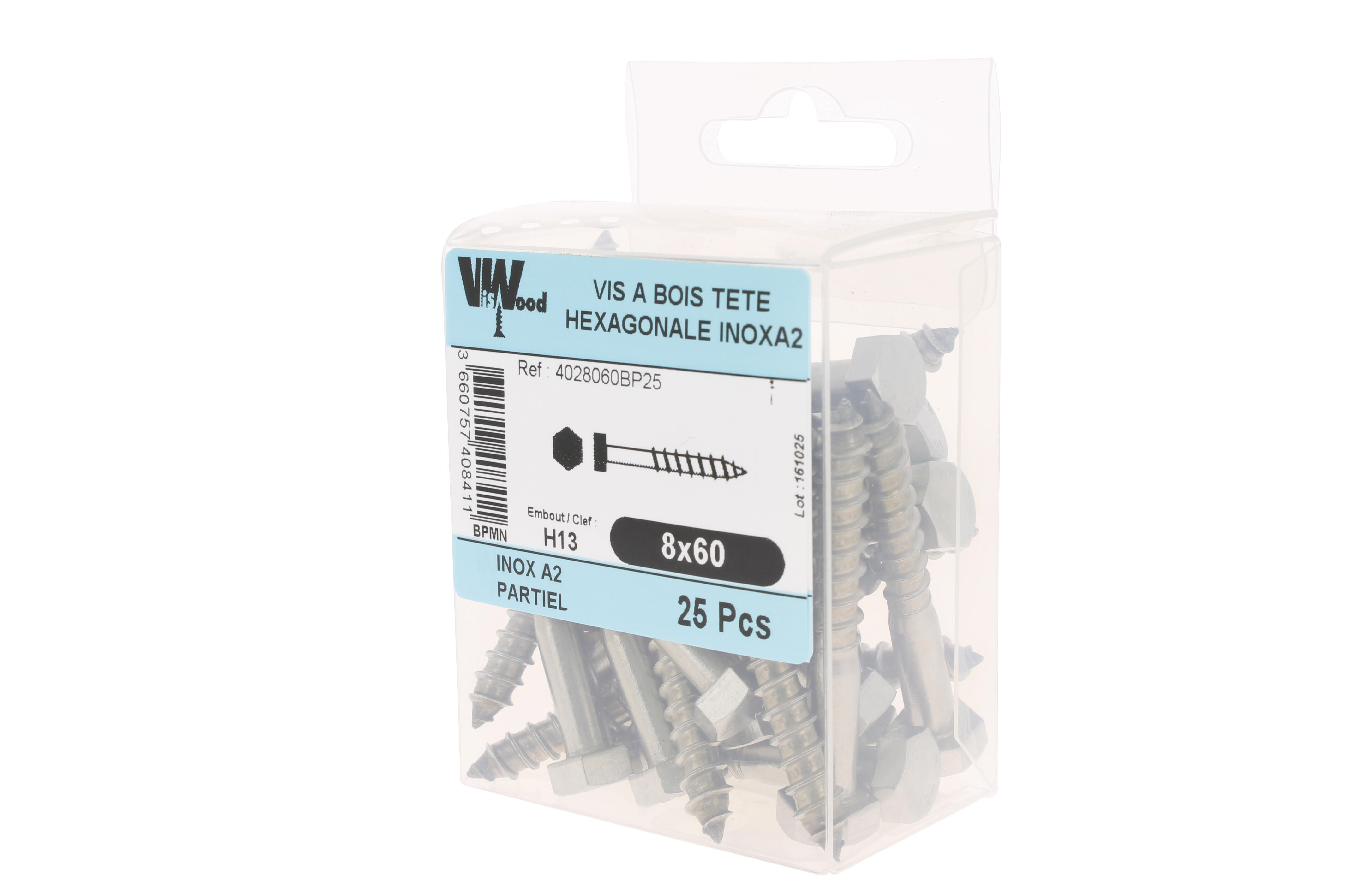 Tirefond bois inox A2 Diam. 8 x 60 mm Boîte de 25 - VISWOOD - 2