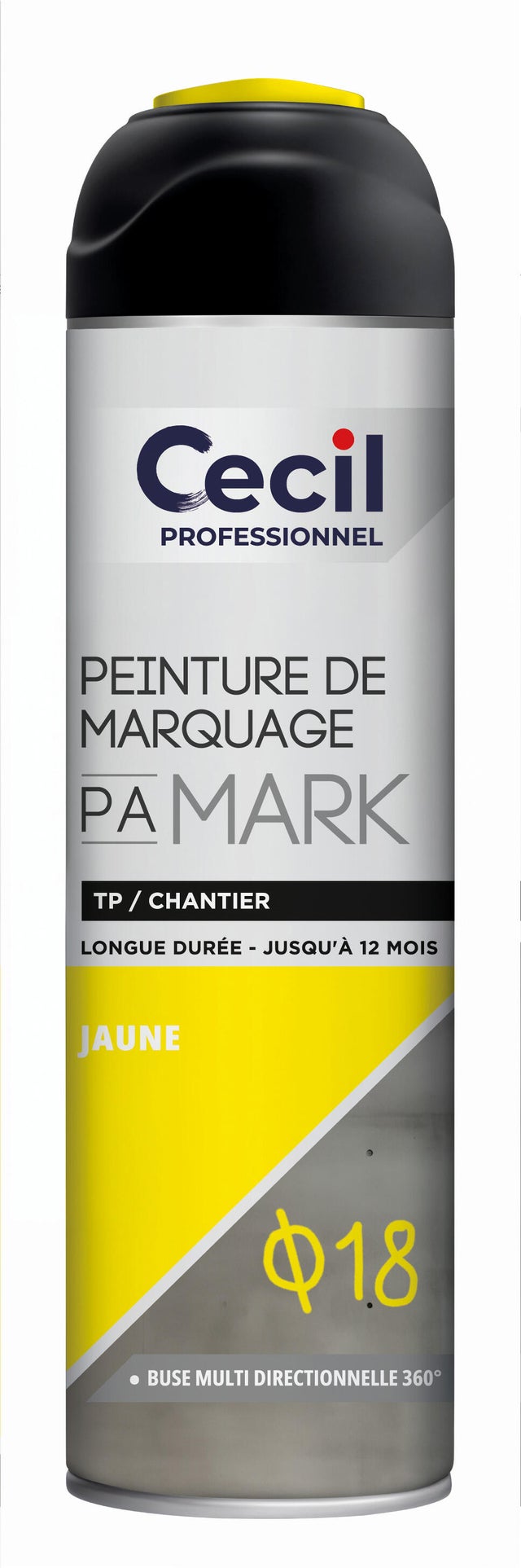 Peinture aérosol de marquage temporaire longue durée jaune 500 ml - CECIL PRO