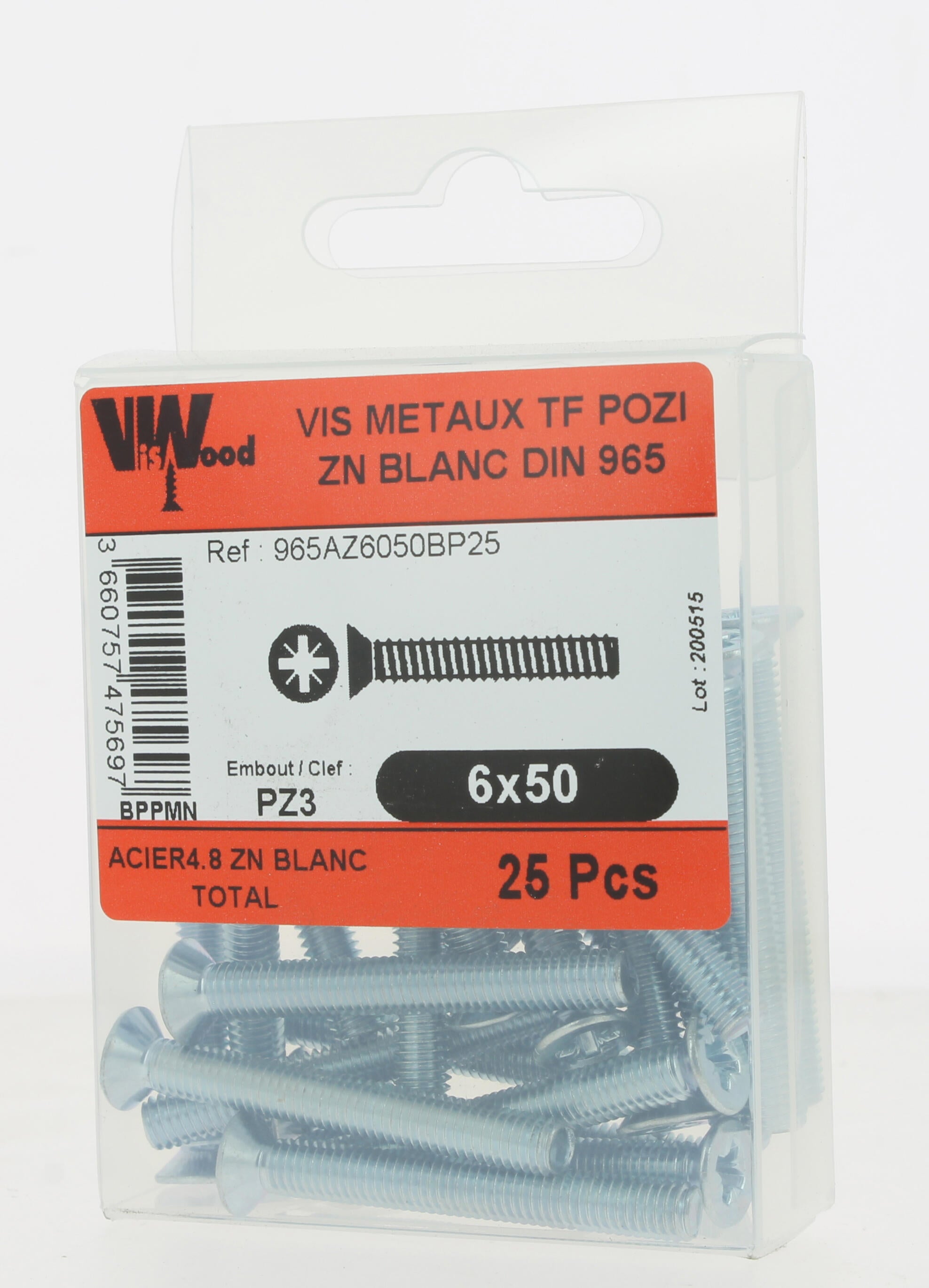 Vis métal Diam.6 mm tête fraisée Boîte de 25 - VISWOOD - 3