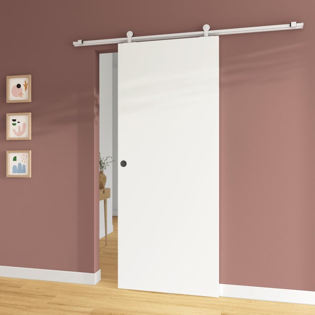 Porte coulissante Lia blanc lin prépercé, H.204 x l.73 cm ARTENS