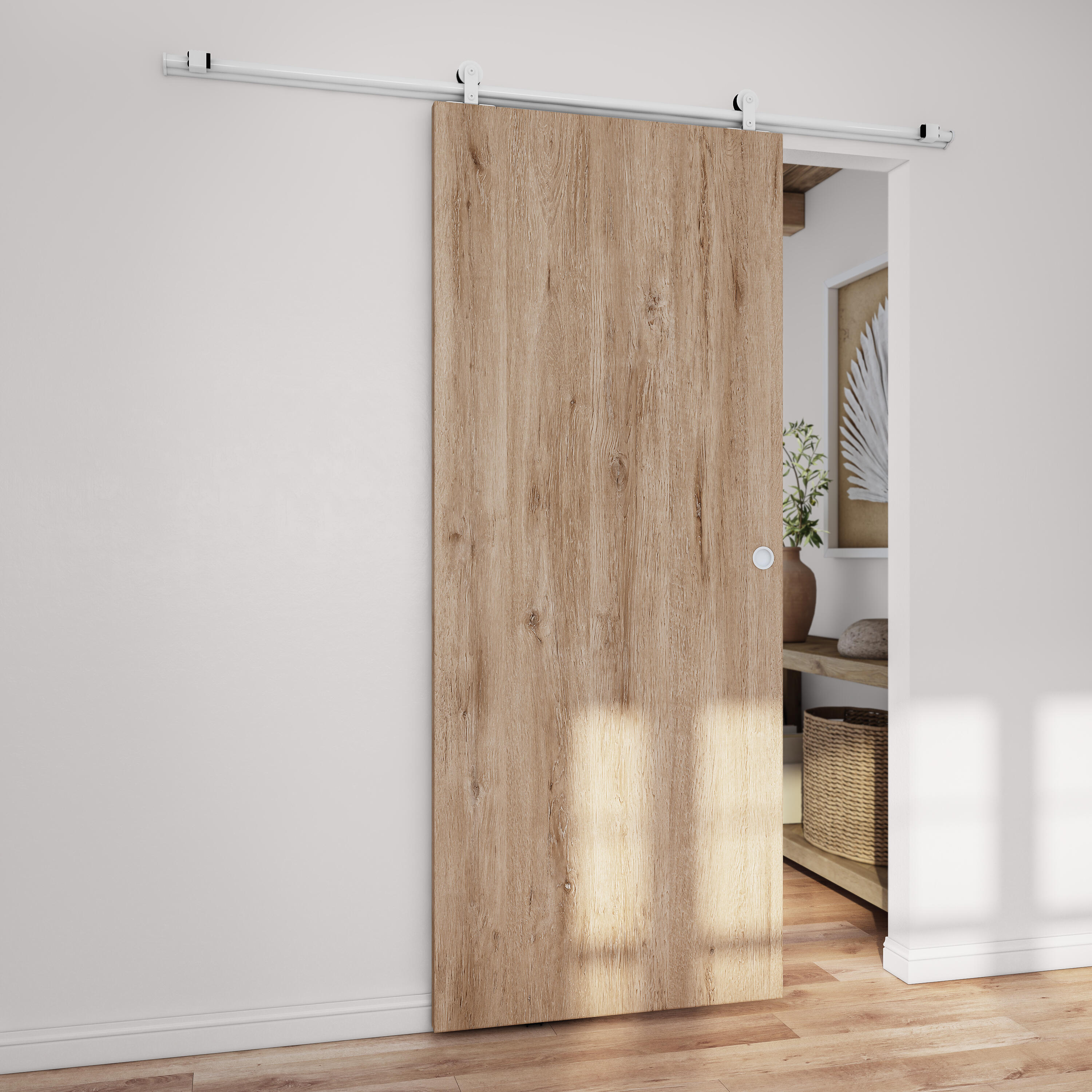 Porte coulissante Lia chêne authentique prépercé, H.204 x l.83 cm ARTENS - 2