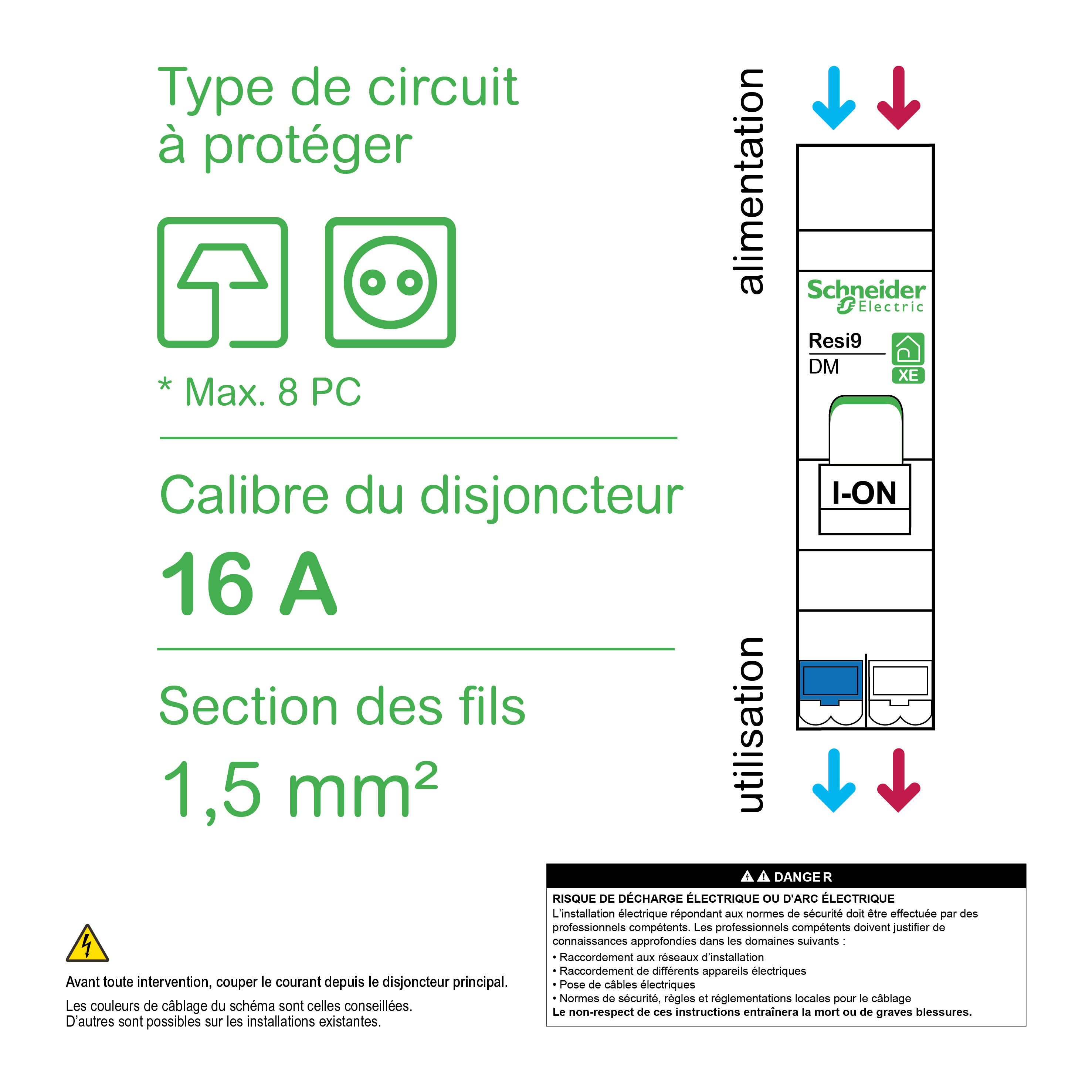 Disjoncteur modulaire 16A Resi9 XE - SCHNEIDER ELECTRIC - 2