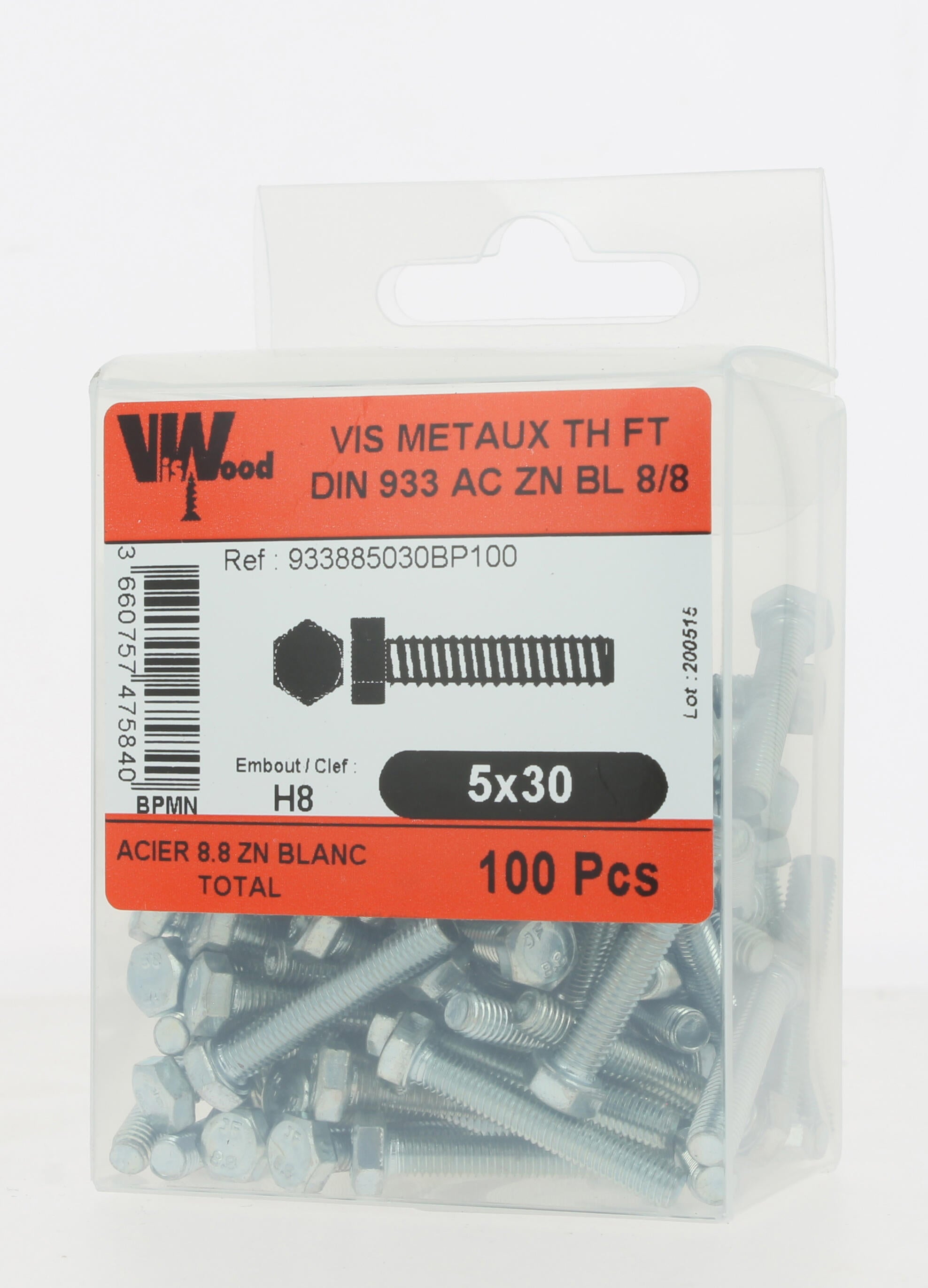 Vis métal Diam.5 mm tête héxagonale Boîte de 100 - VISWOOD - 3