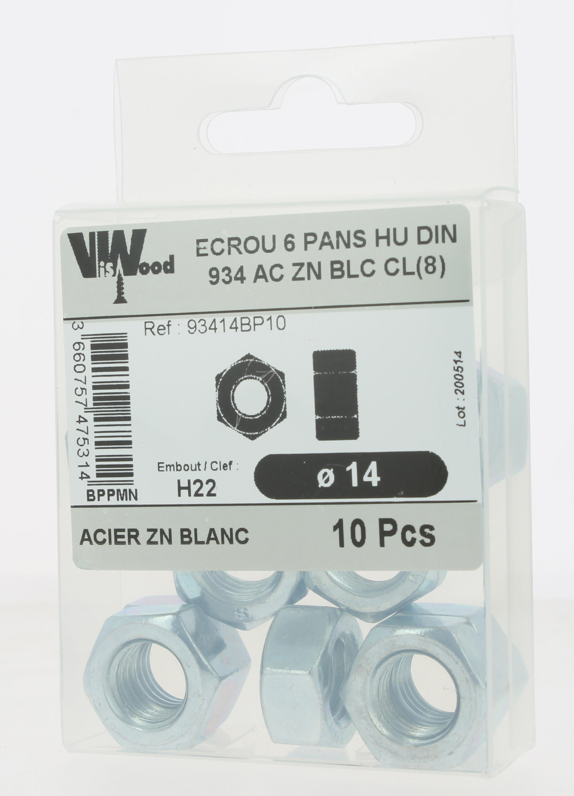 Écrous hexagonaux DIN934 zingué M14 10 pièces - VISWOOD - 3
