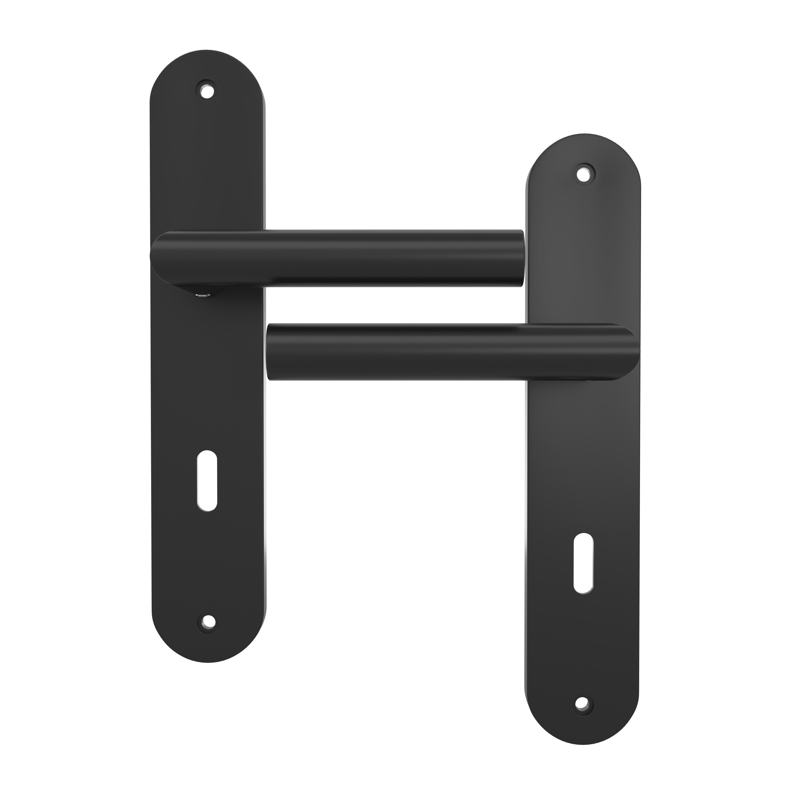 Poignée de porte sur plaque noire entraxe 195 mm Clé en L THEA x2 - 3