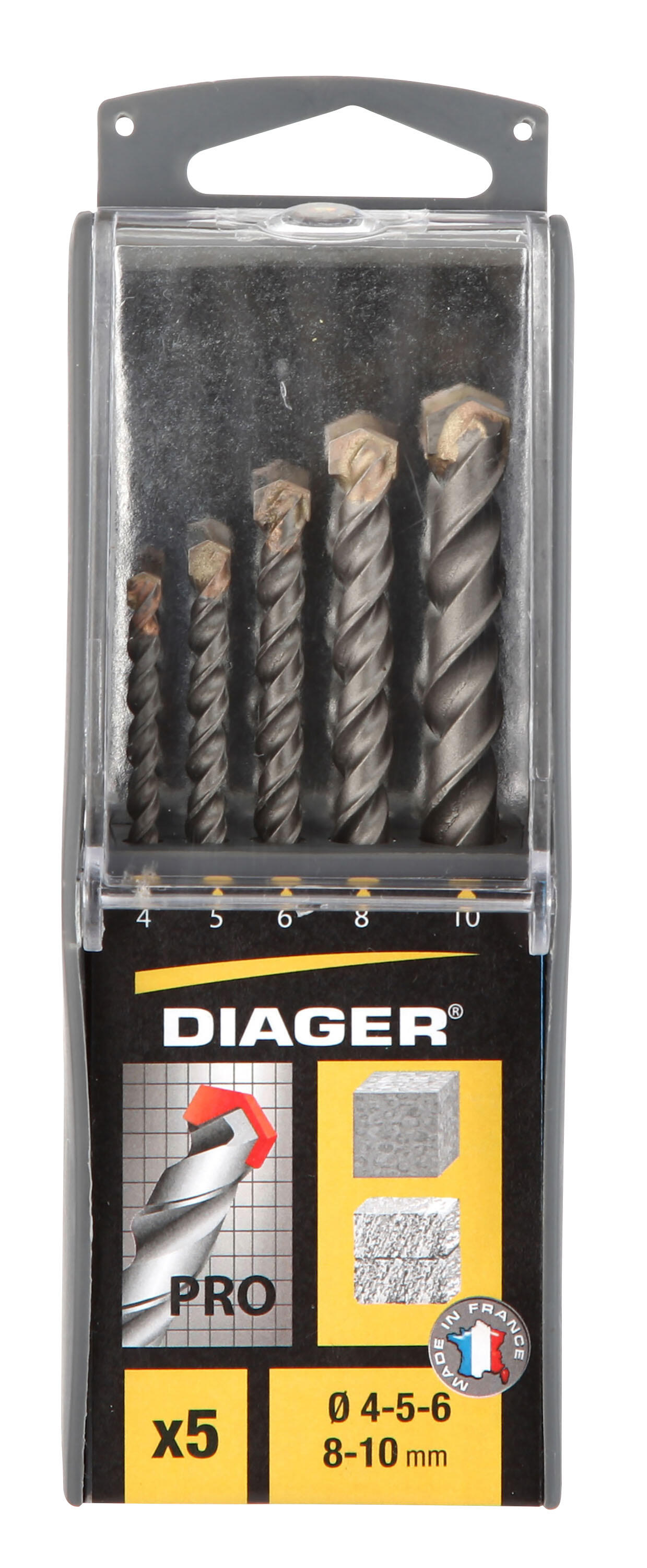 Coffret de 5 forets béton cylindrique Diam 4 à 10 mm - DIAGER - 201C - 2