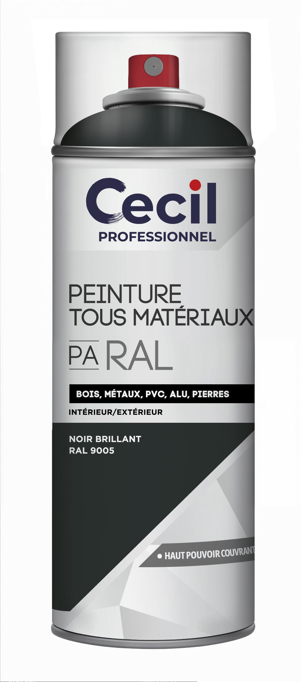 Peinture aérosol tous matériaux int/ext noir brillant RAL9005 400 ml - CECIL PRO - 2