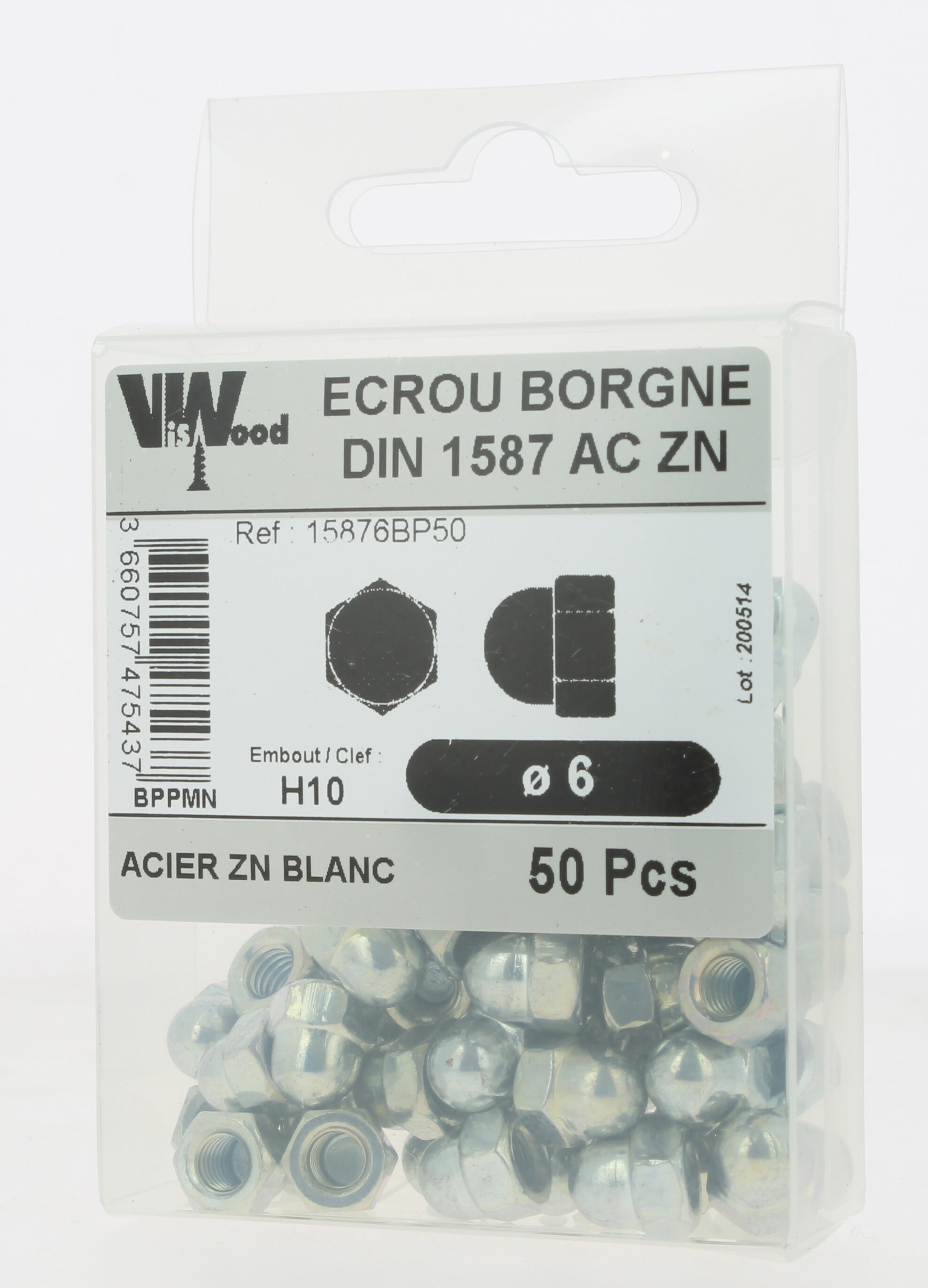 Écrous borgne acier zingué blanc diam.6 mm X50 - VISWOOD - 3
