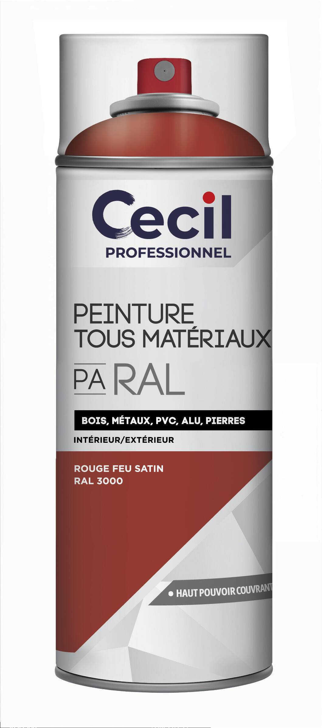 Peinture aérosol tous matériaux int/ext rouge feu satin RAL3000 400 ml - CECIL PRO - 2