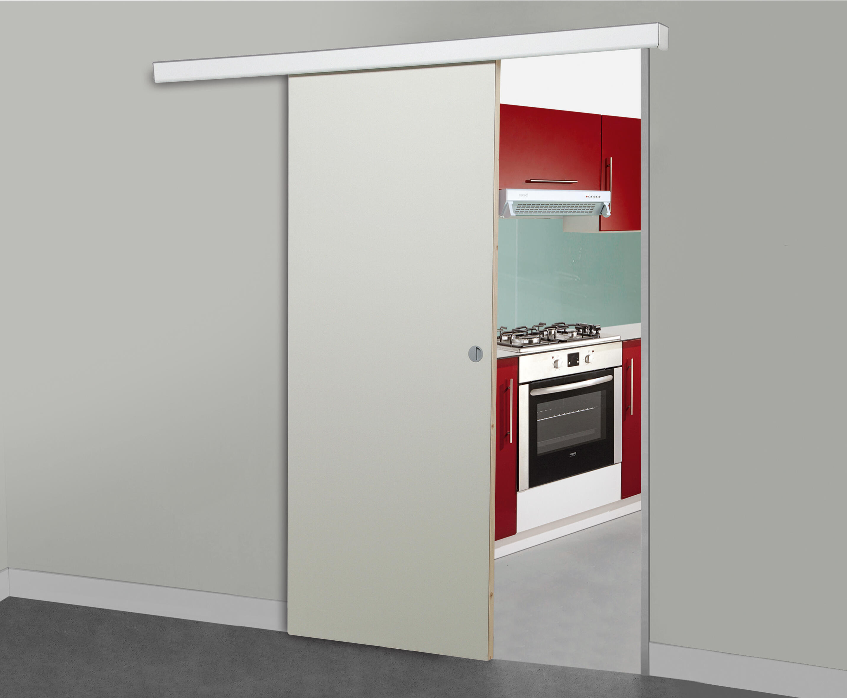 Rail pour porte coulissante Larg.83 cm en applique aluminium blanc avec porte , habillage et amortisseur - 4
