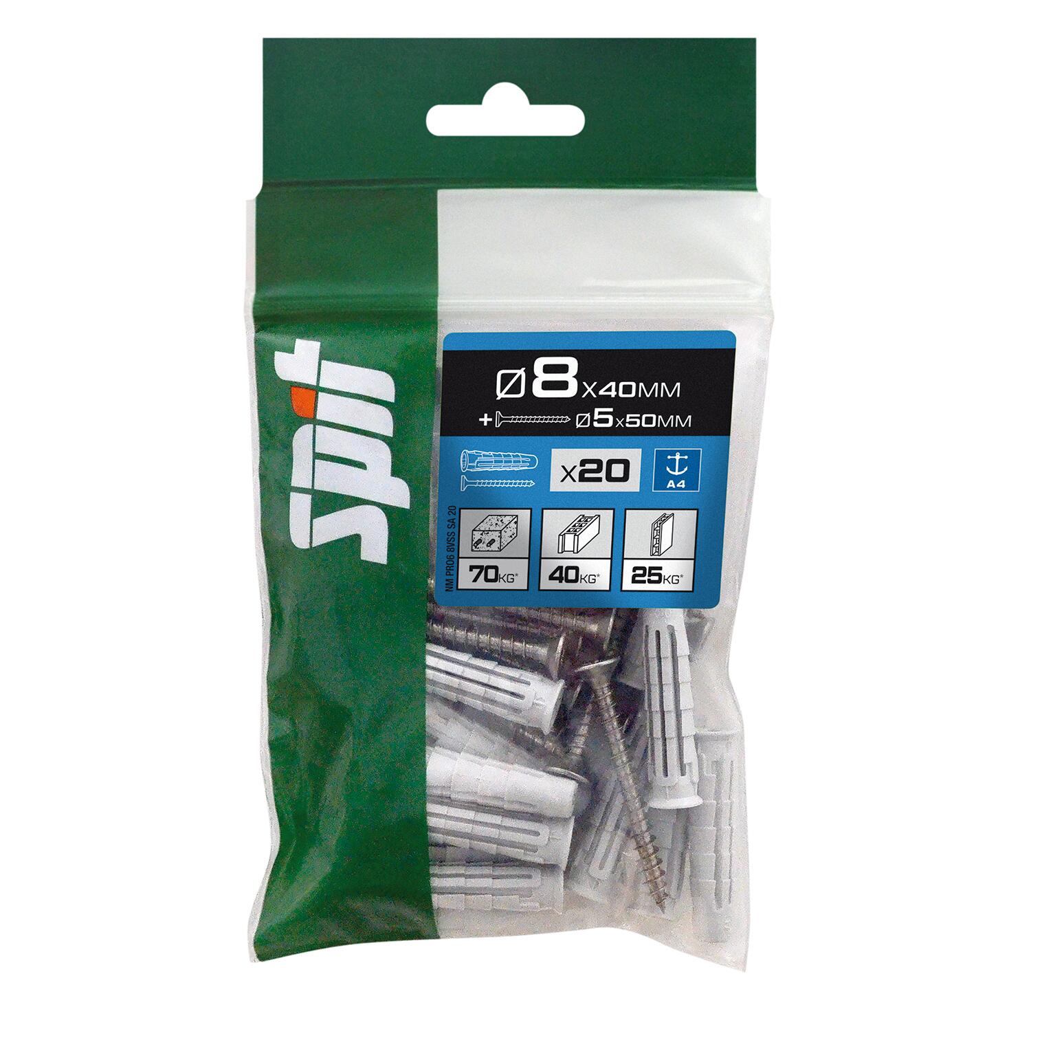 Cheville nylon avec vis multi-matériaux Diam.8 mm x 40 mm - SPIT Pro6 (lot de 20) - 2