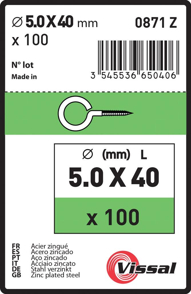 Lot de 100 pitons à vis acier zingué 5 x 40 mm - VISSAL - 3