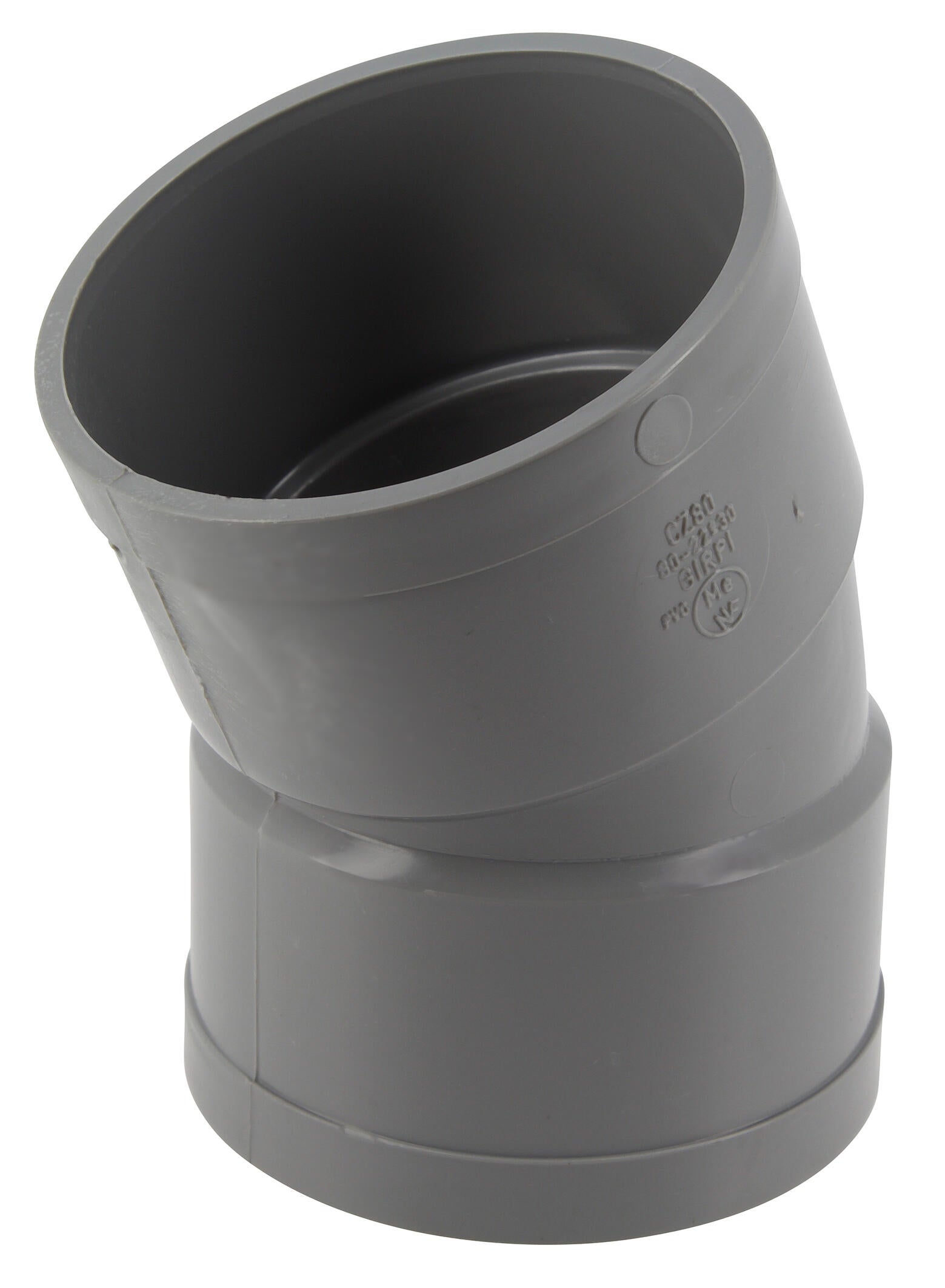 Coude évacuation  22°30 Femelle/Femelle Diam. 80 mm PVC  - NF-Me - 2