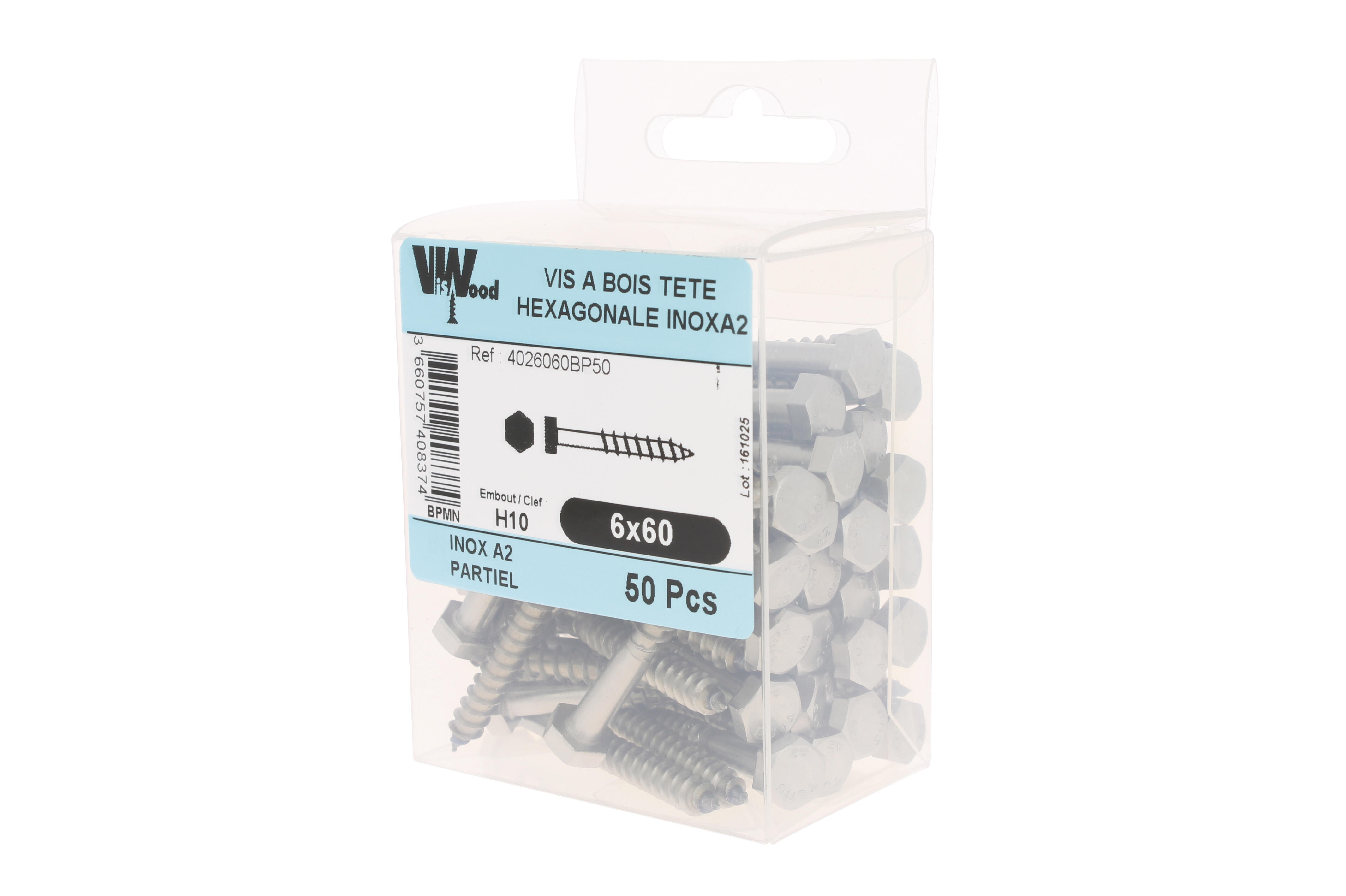 Tirefond bois inox A2 Diam. 6 x 60 mm Boîte de 50 - VISWOOD - 2