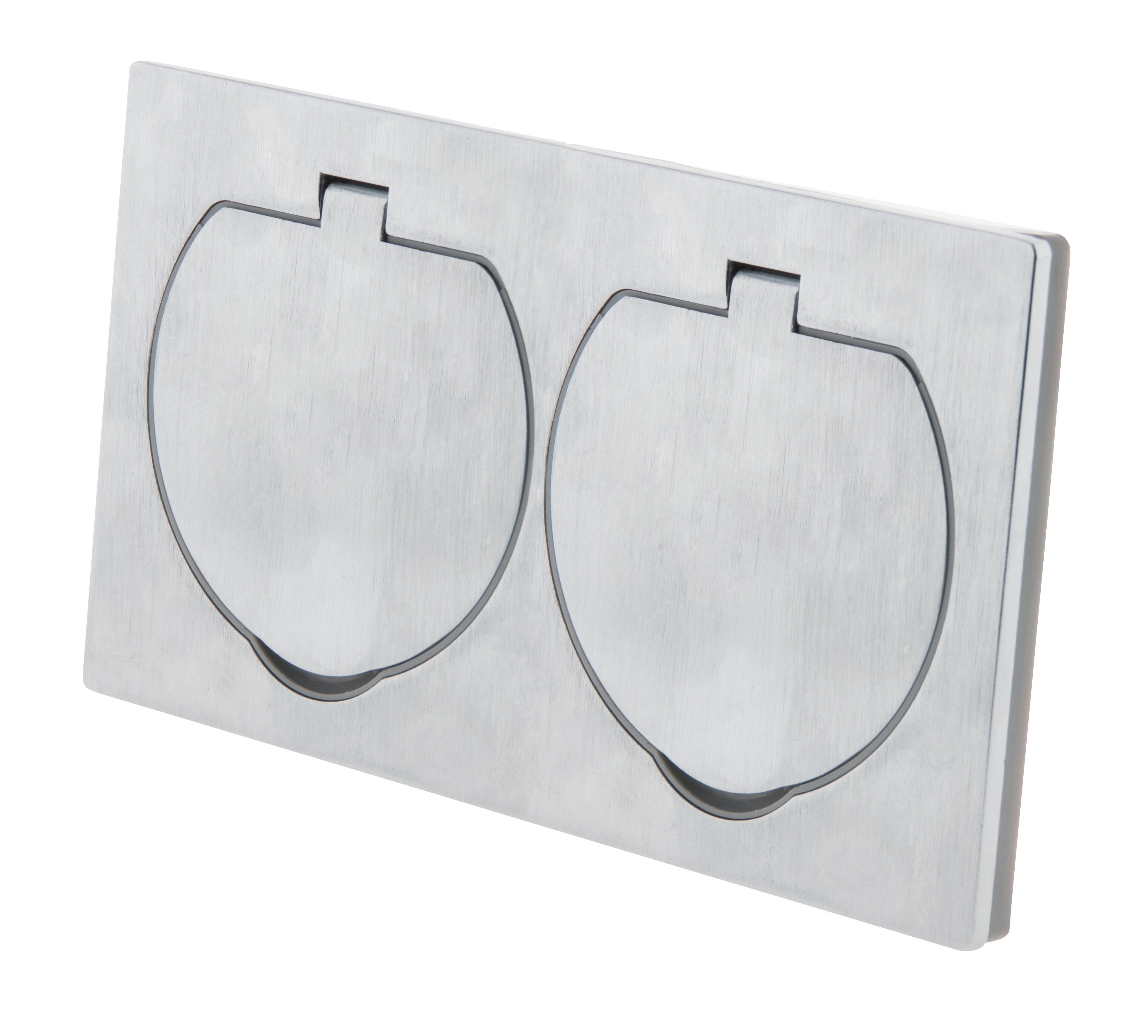 Double prise 2P+T aluminium brossé IP44 - 2