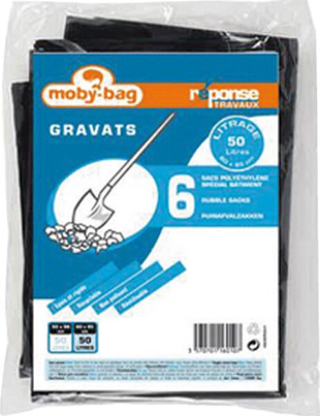 Sac à gravats plastique noir 50 litres x 6