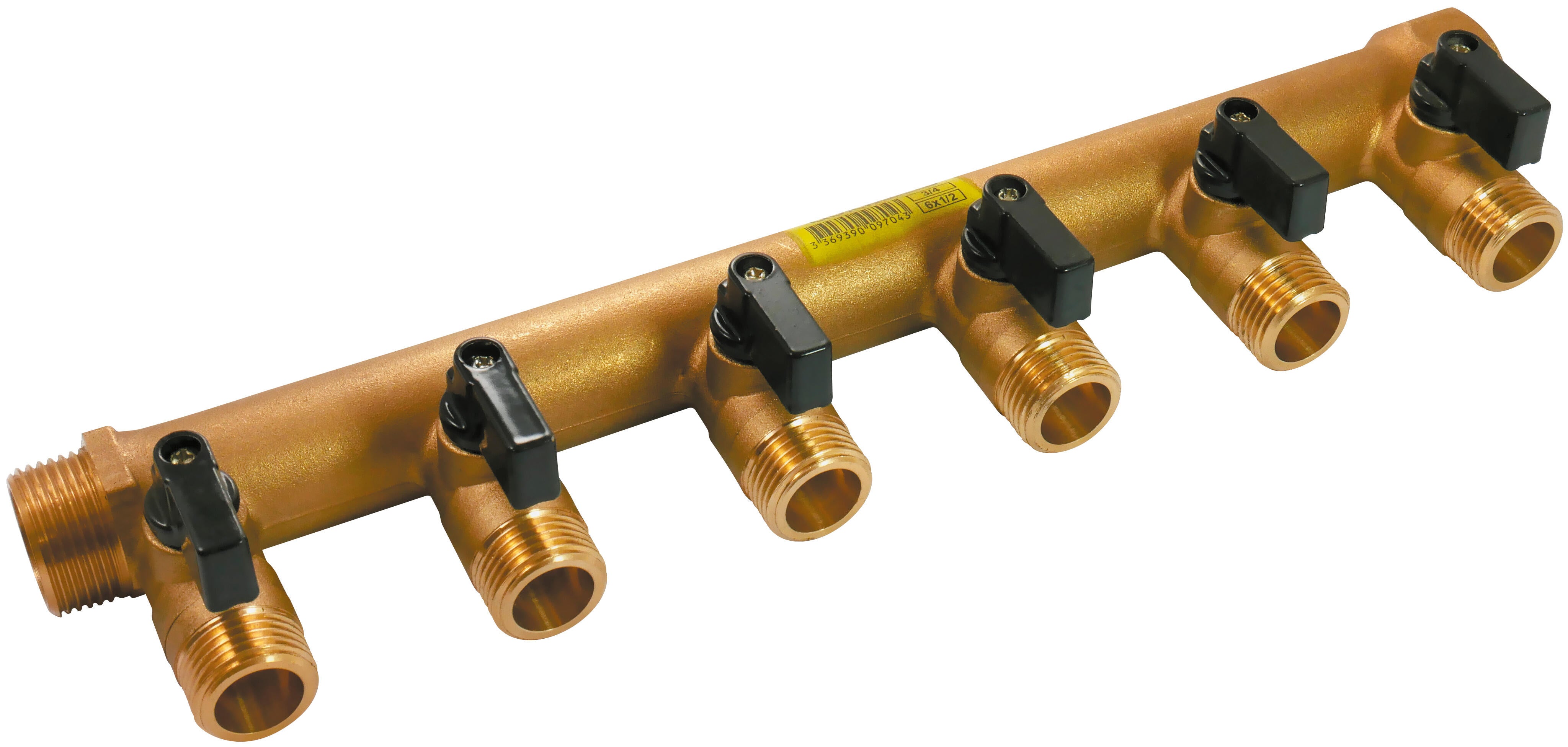 Collecteur monobloc avec vannes 6 sorties Mâle / Femelle 20 x 27 (3/4