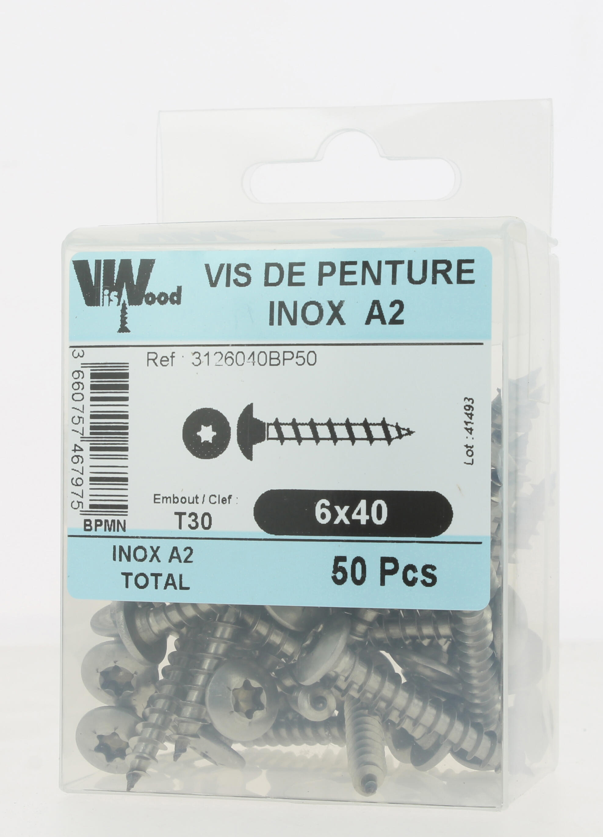 Vis penture inox A2 Diam. 6 x 40 mm Boîte de 50 - VISWOOD - 2